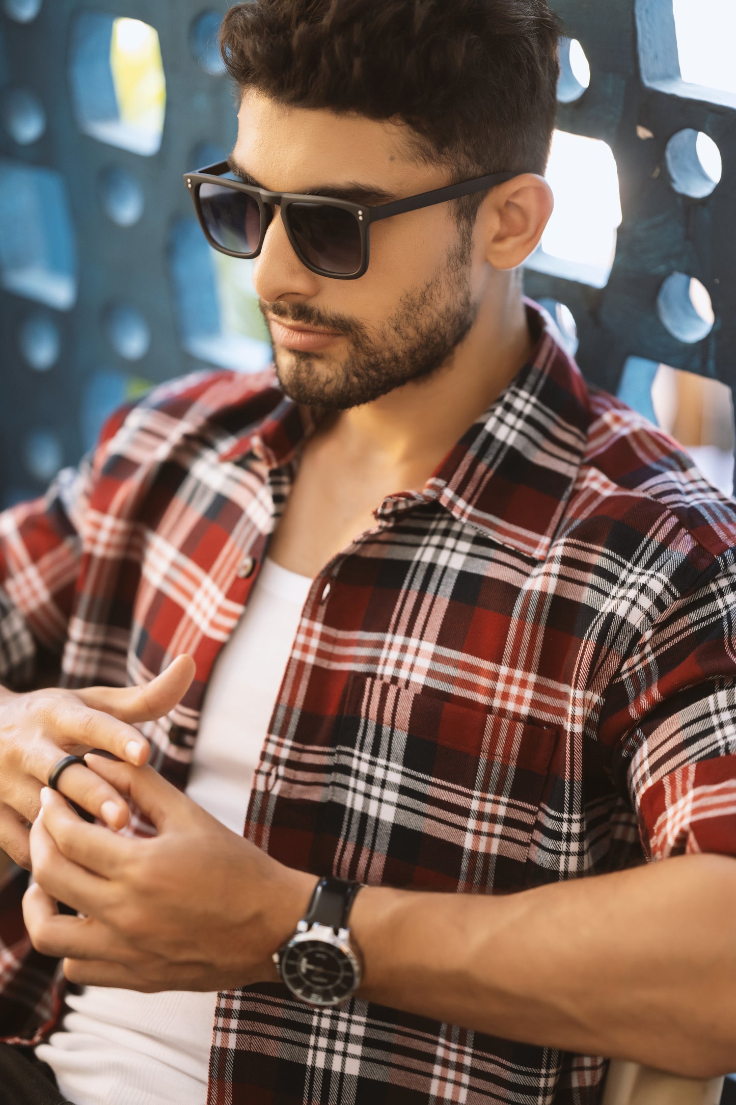Tartan check shirt in Maroon/navy
