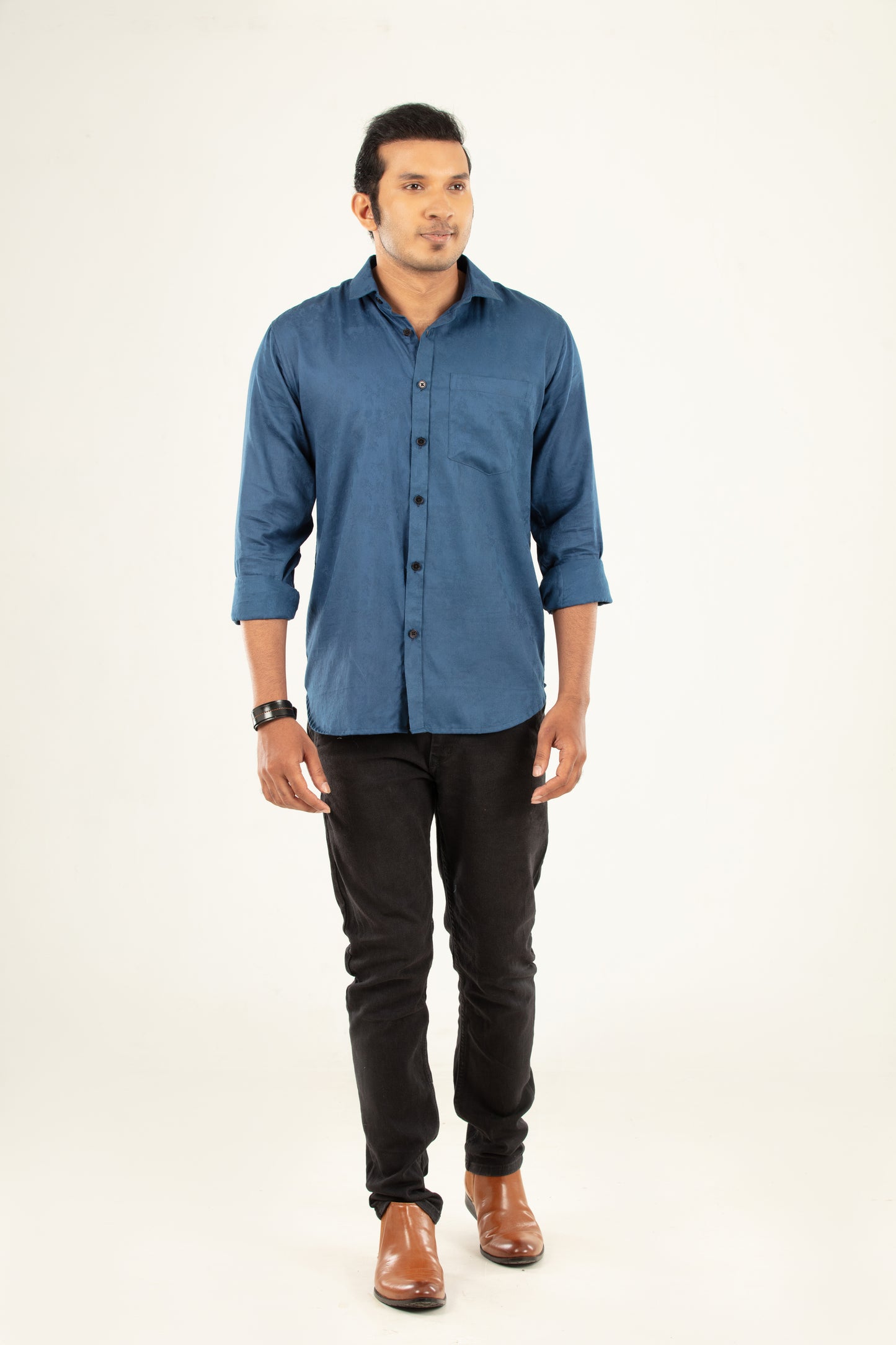 Blue floral jacquard shirt- satin shirt