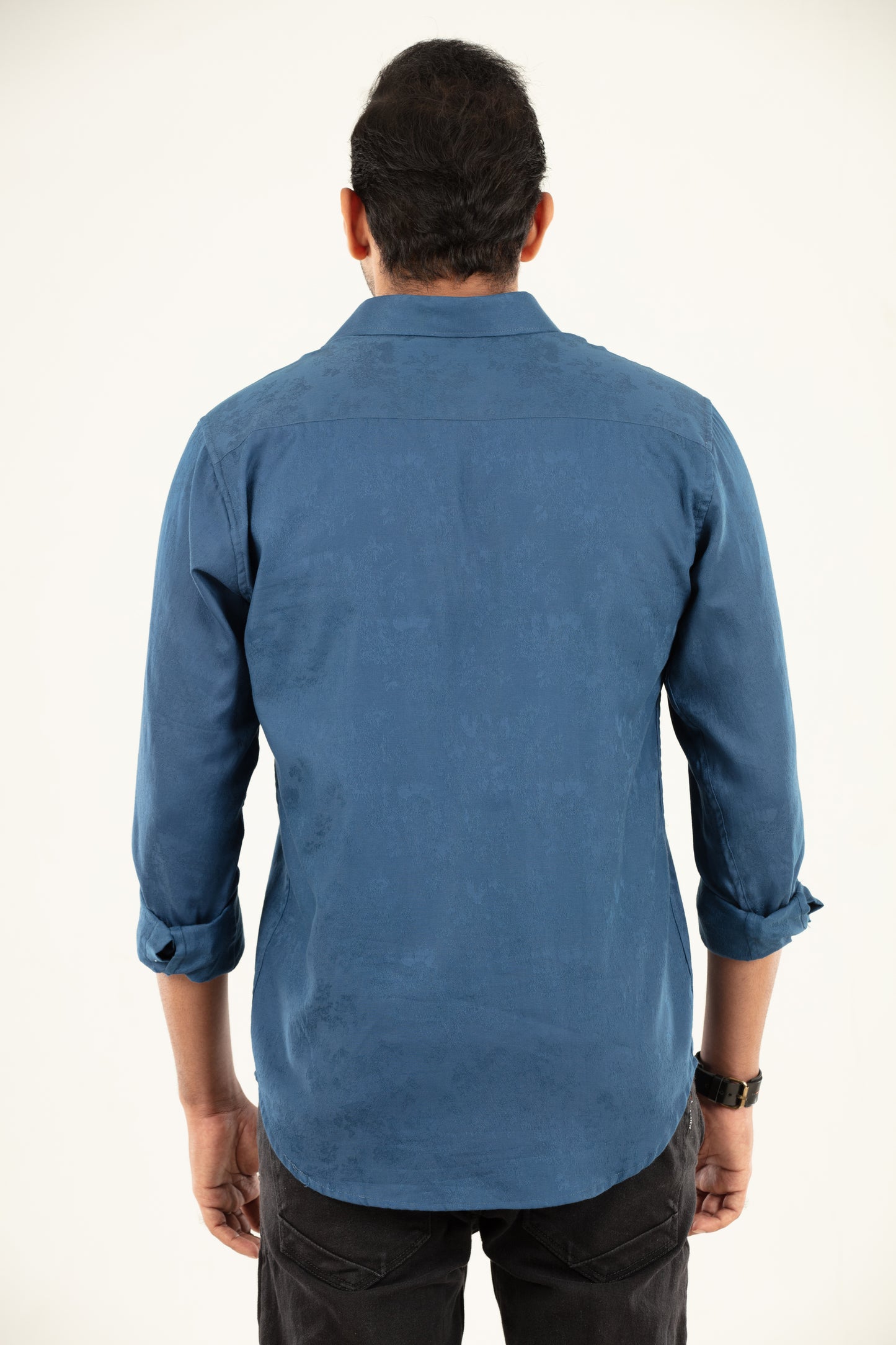 Blue floral jacquard shirt- satin shirt
