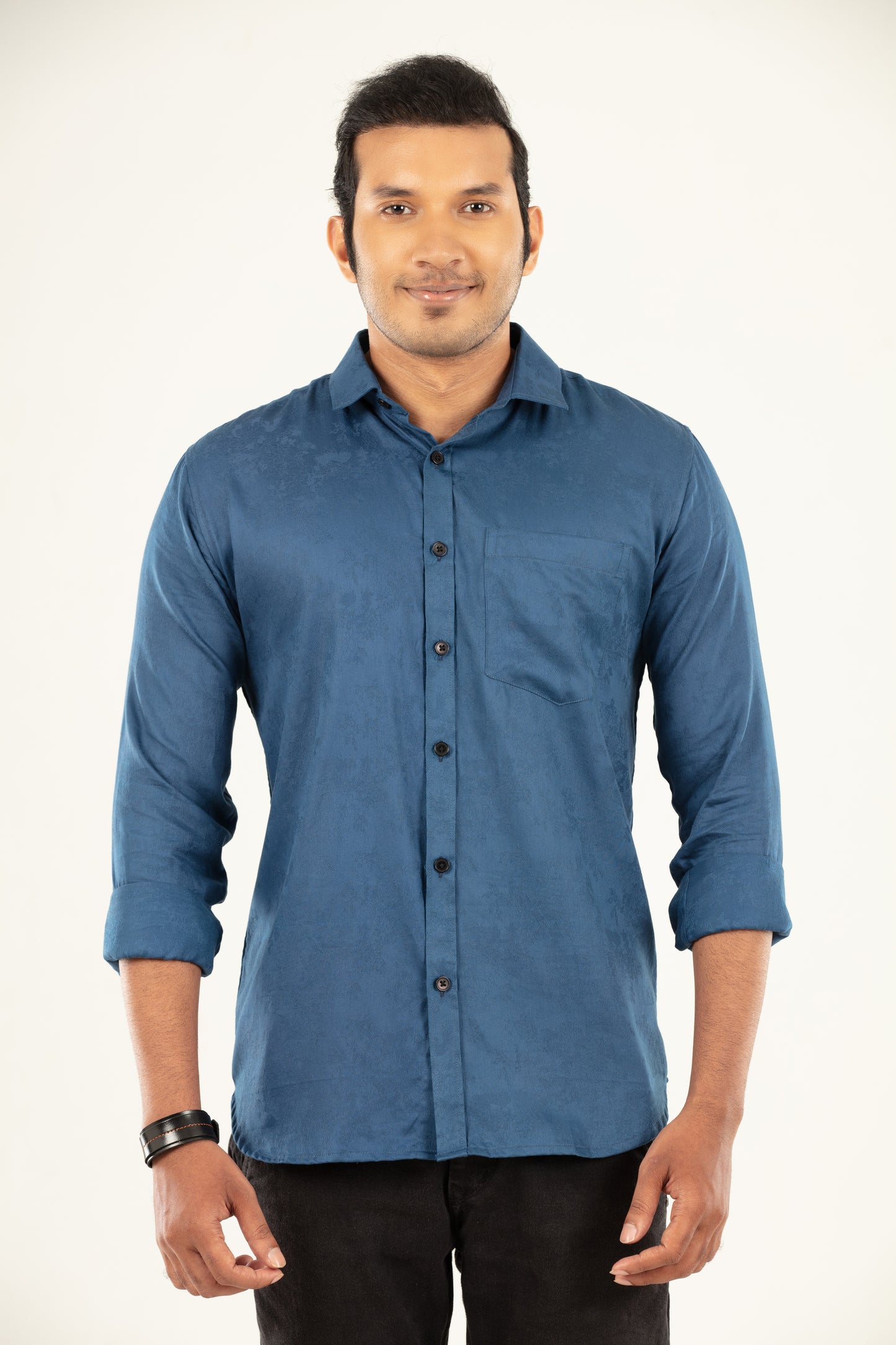Blue floral jacquard shirt- satin shirt
