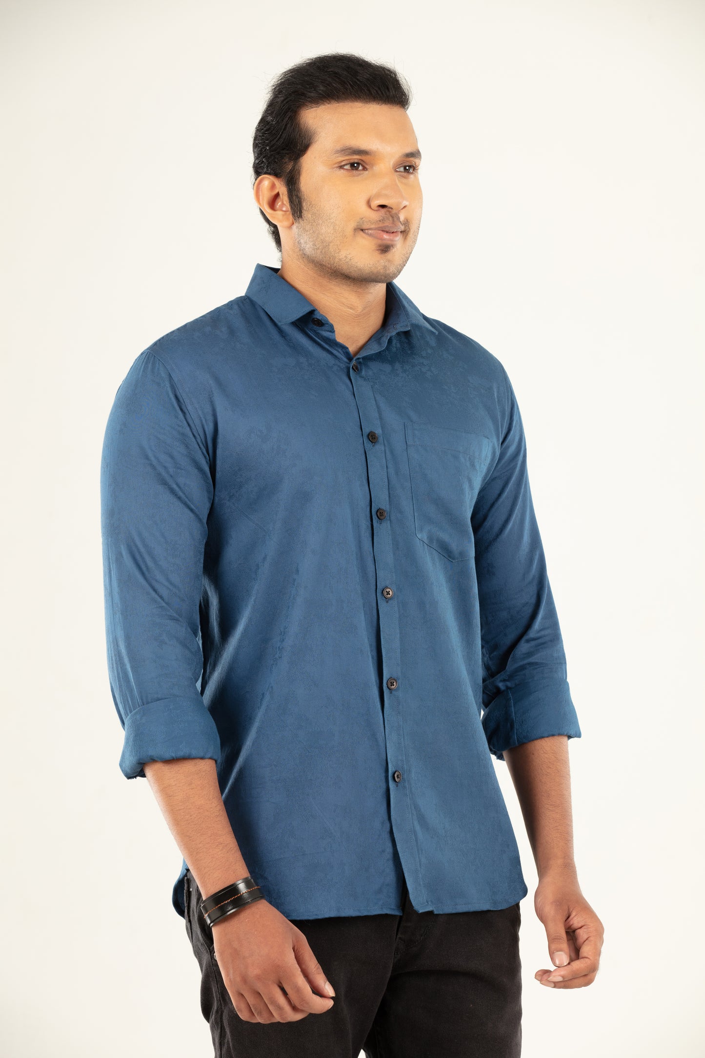 Blue floral jacquard shirt- satin shirt