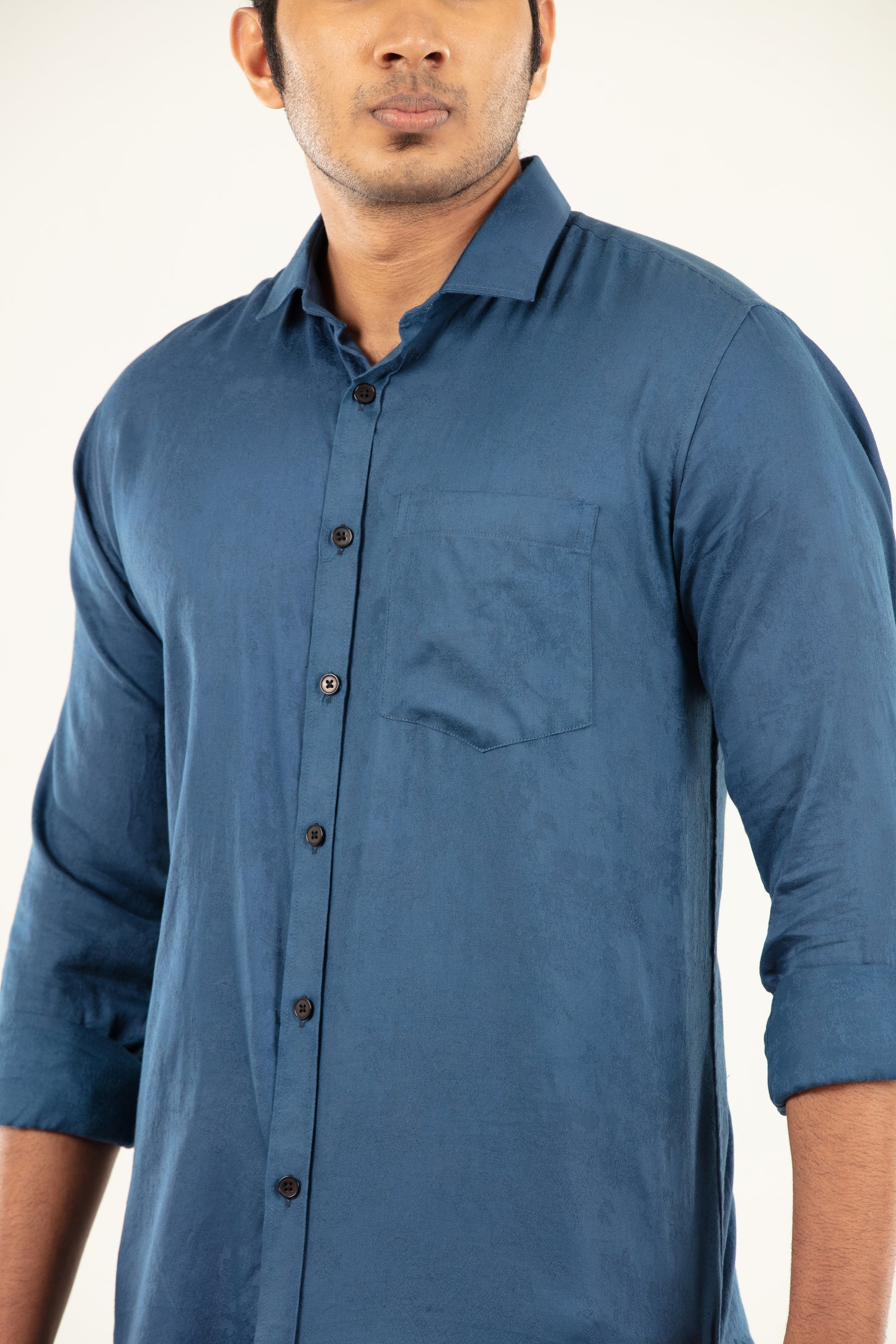 Blue floral jacquard shirt- satin shirt