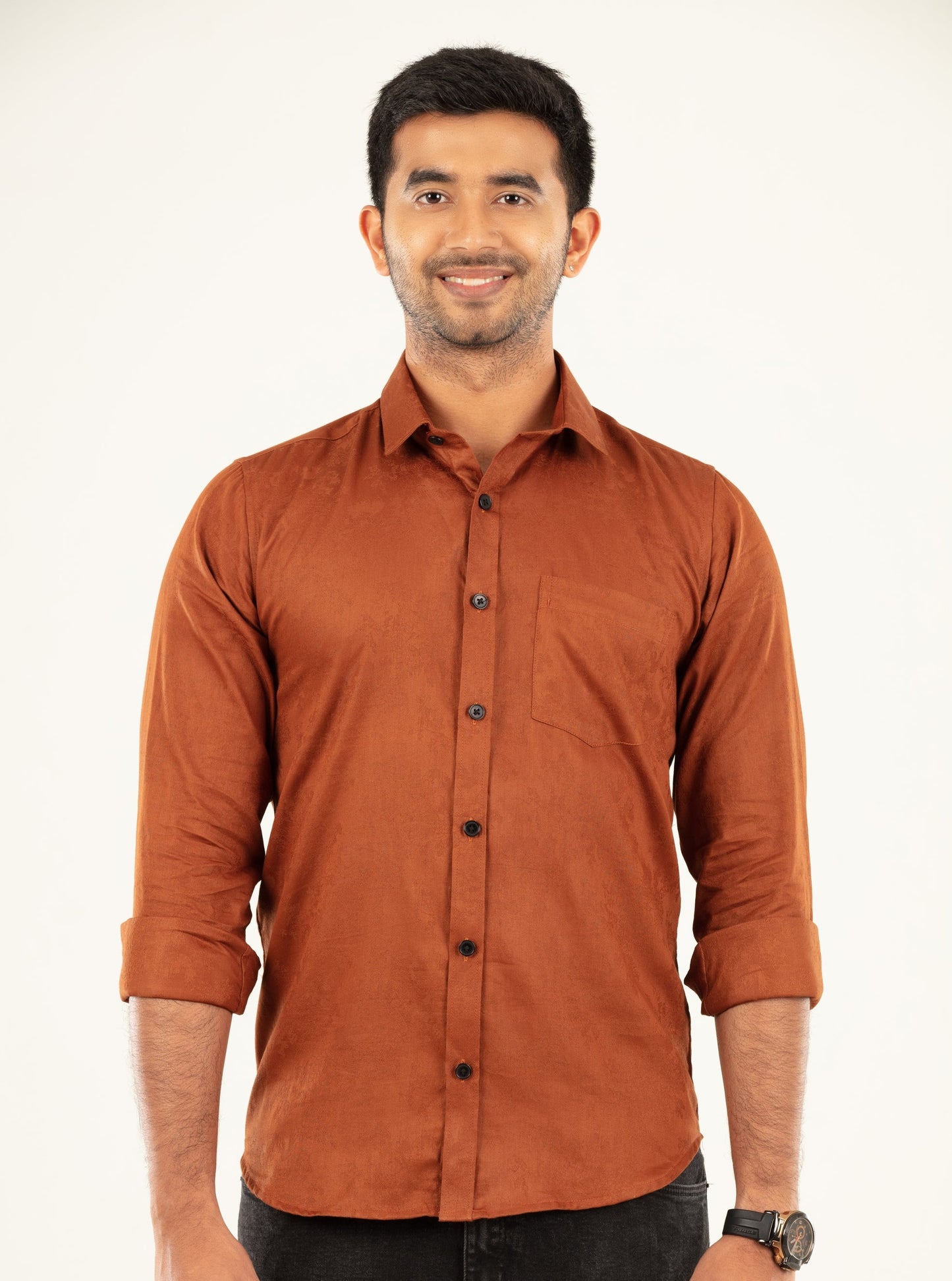 Brown jacquard satin shirt