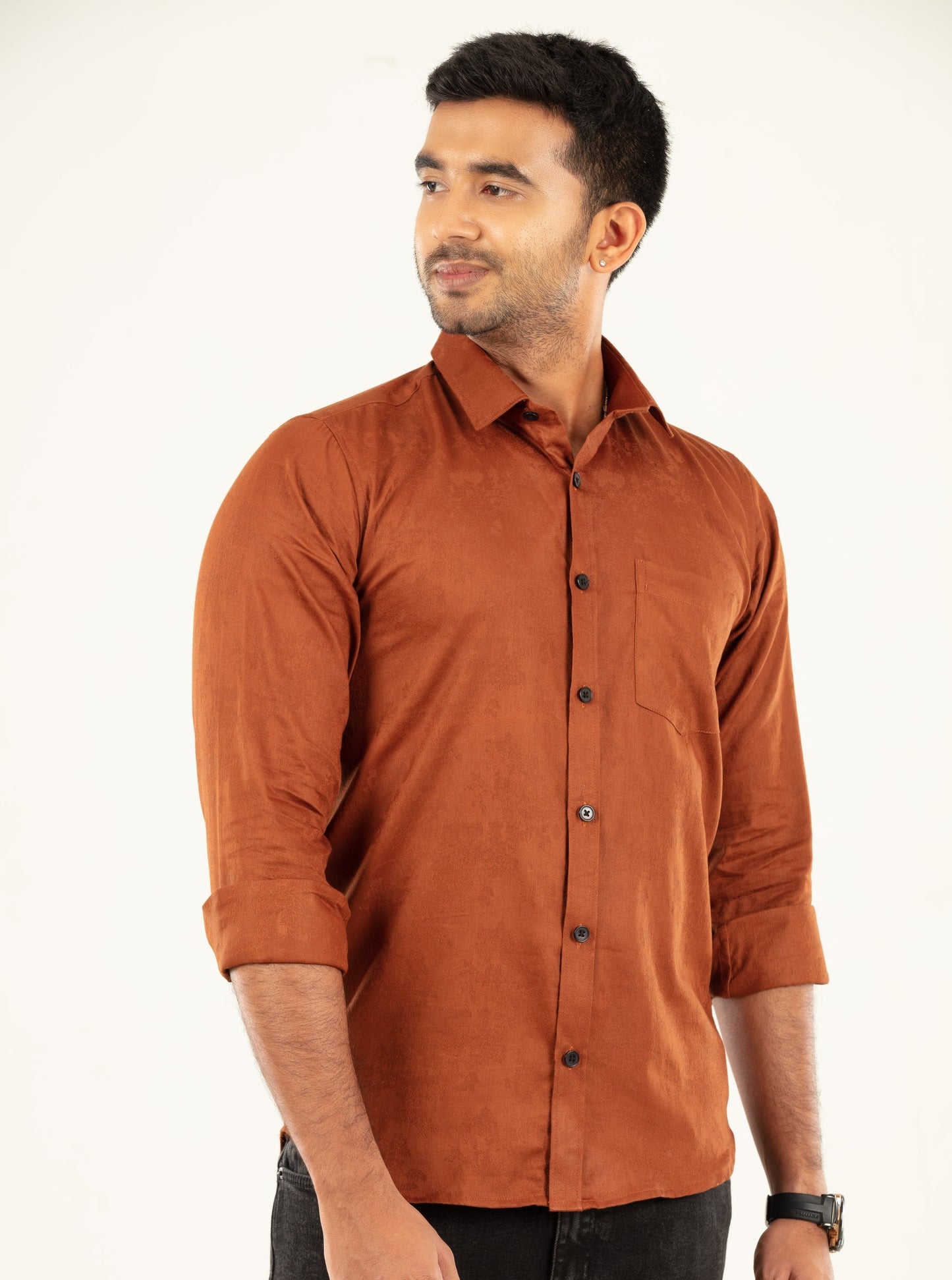 Brown jacquard satin shirt