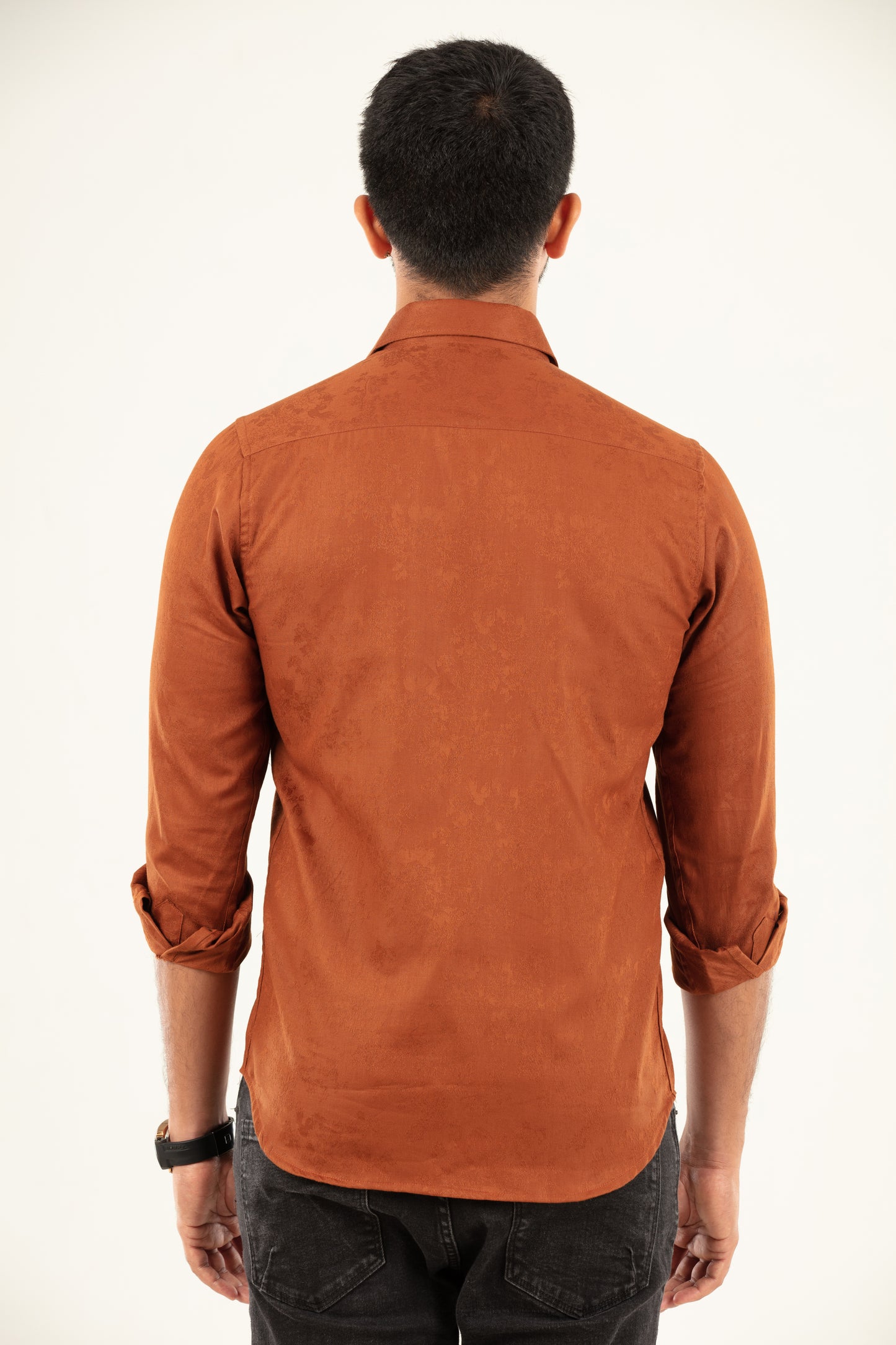Brown jacquard satin shirt