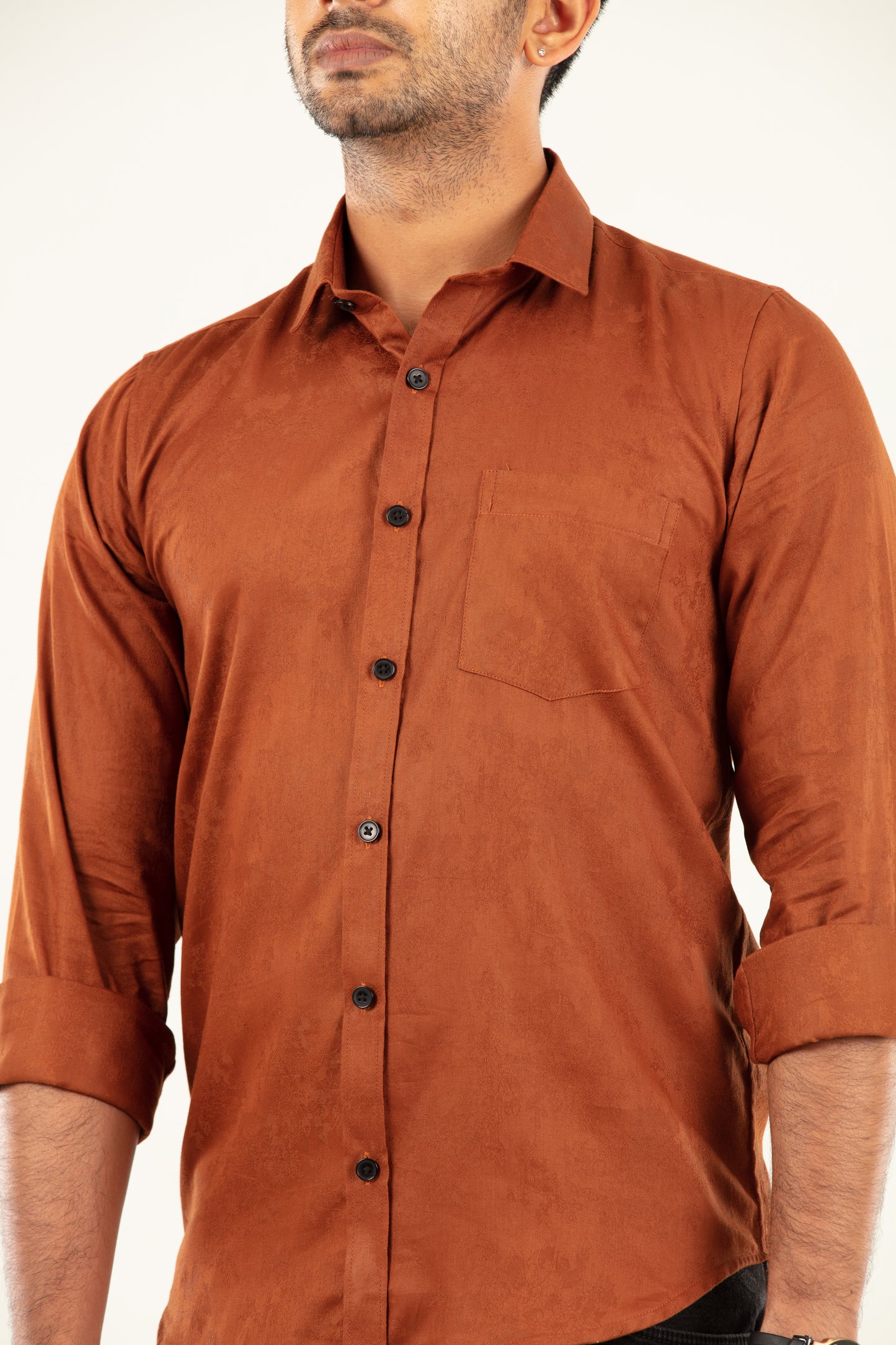 Brown jacquard satin shirt