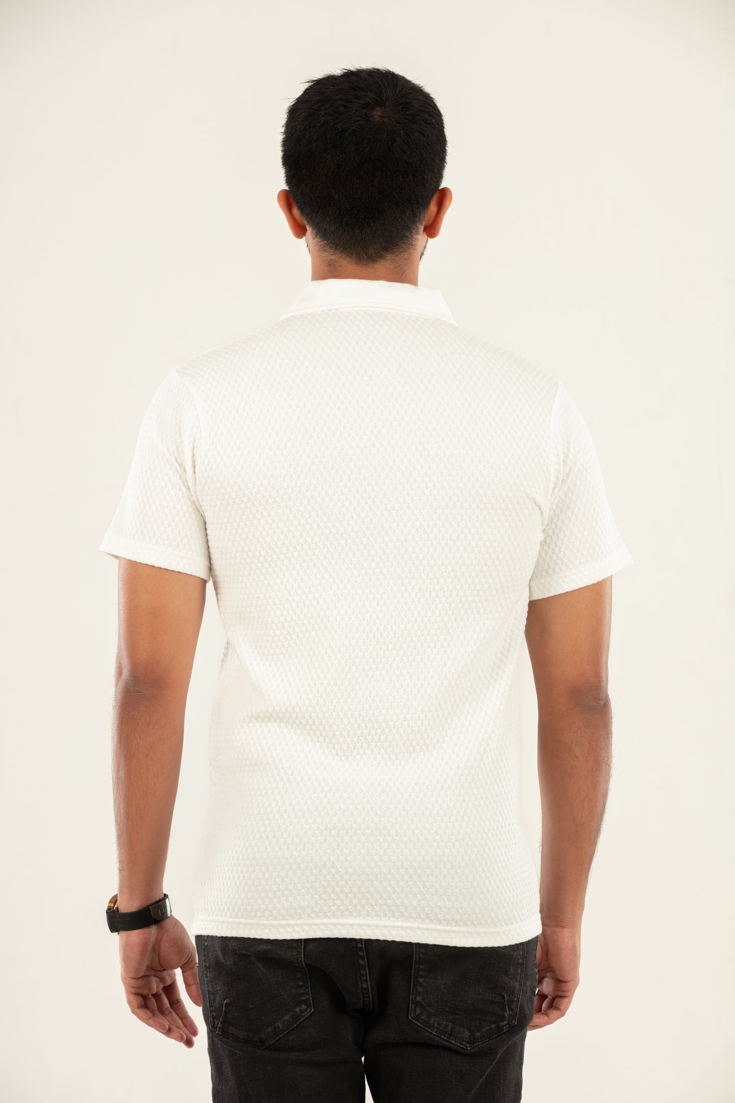 Waffle textured t shirt- white- half sleeve