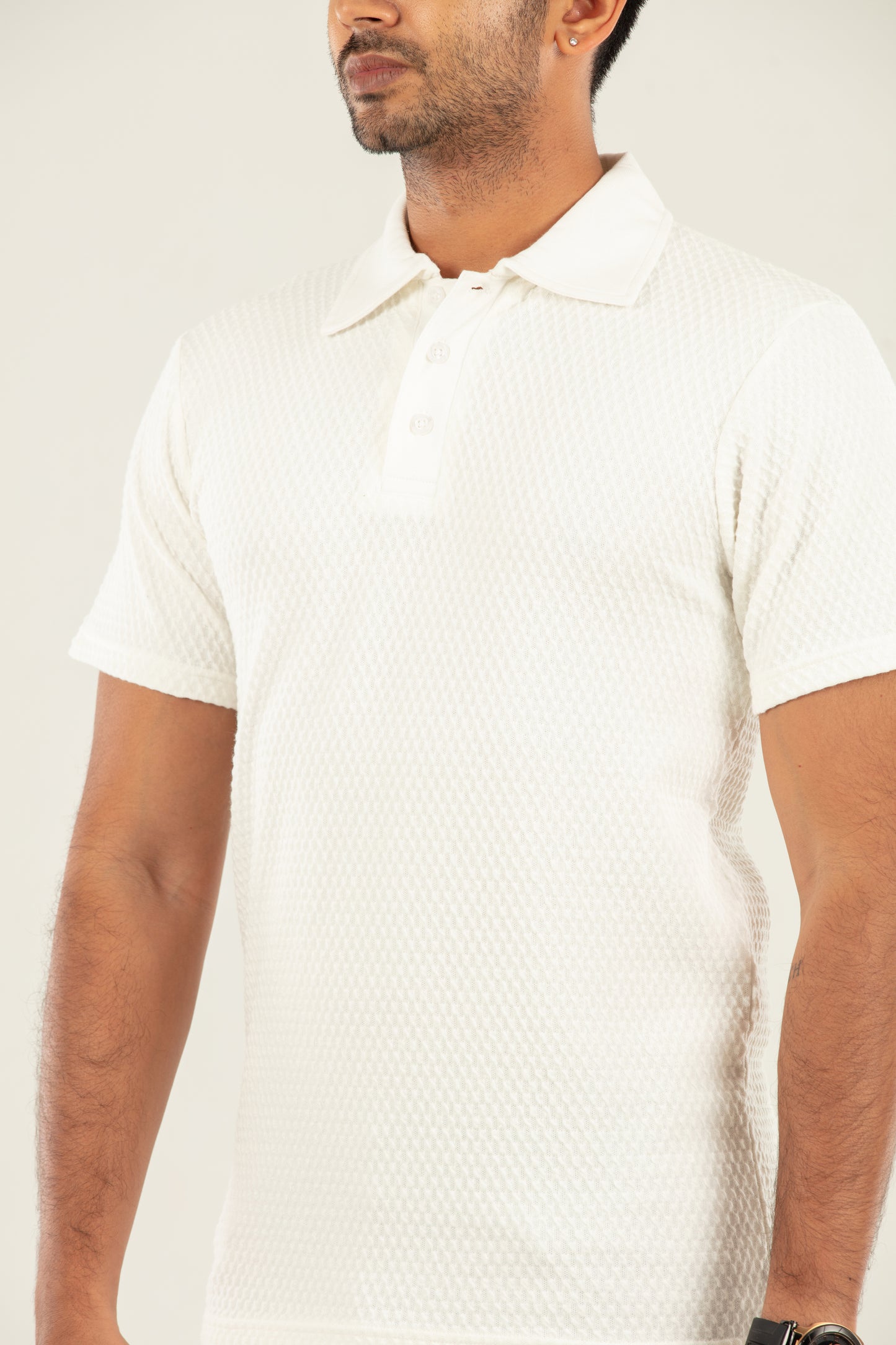 Waffle textured t shirt- white- half sleeve