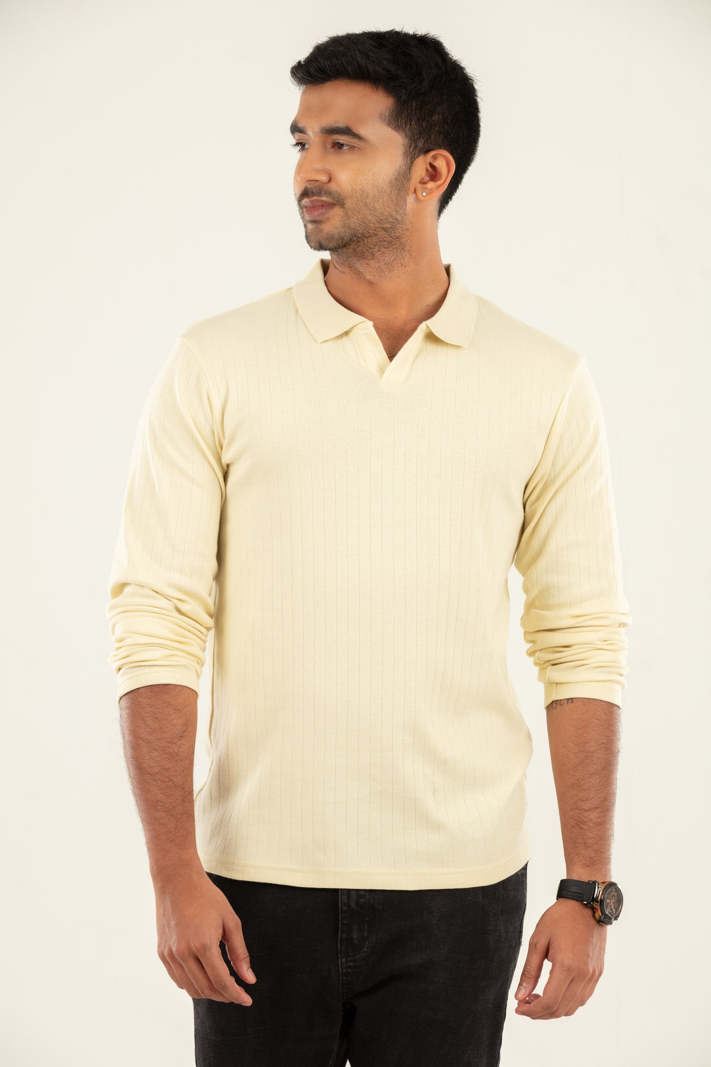 Ribbed textured Polo Tshirt - light beige