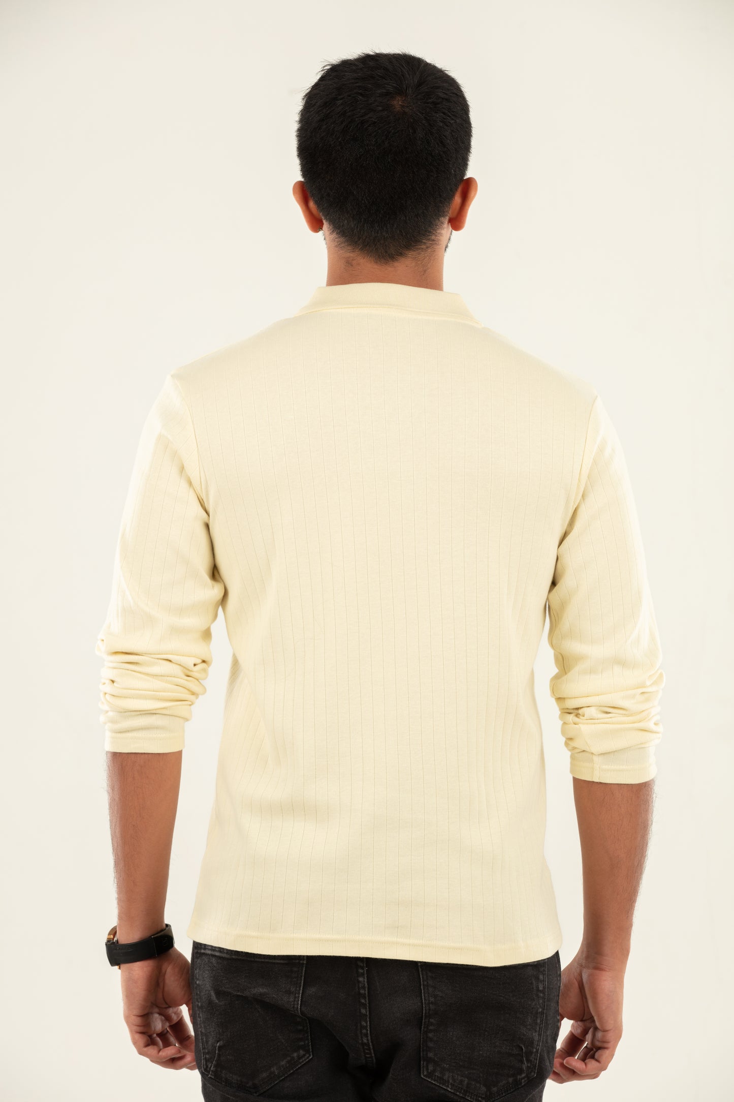 Ribbed textured Polo Tshirt - light beige