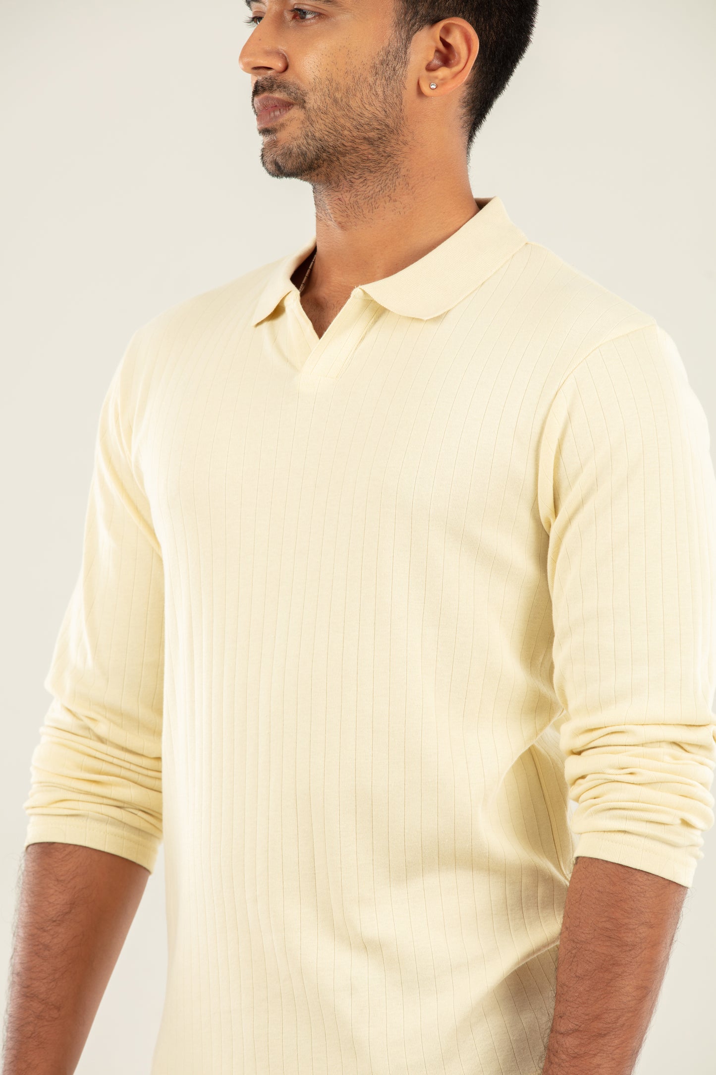 Ribbed textured Polo Tshirt - light beige