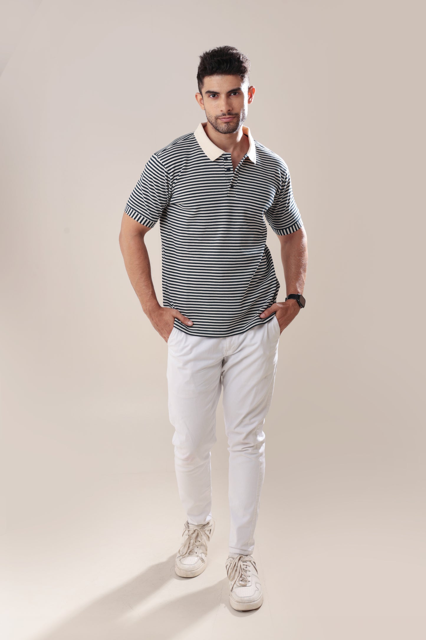 Stripe textured polo