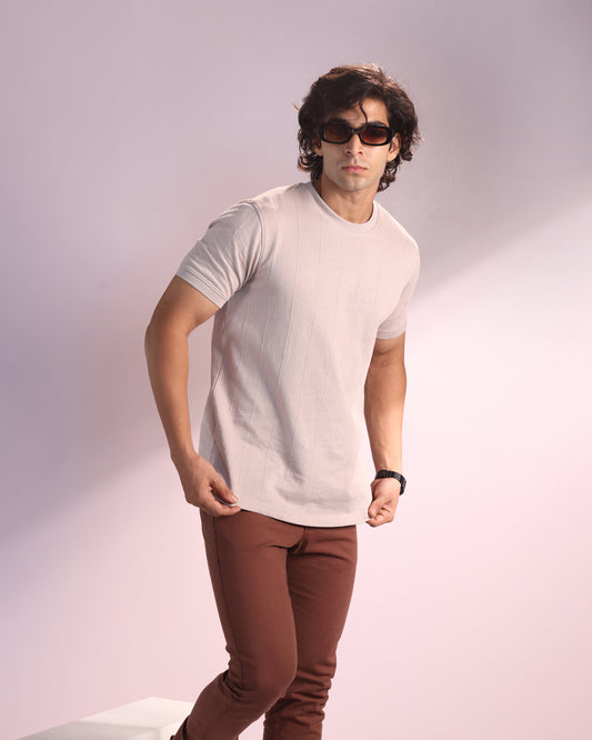 Vertical Jacuqard Tshirt in beige