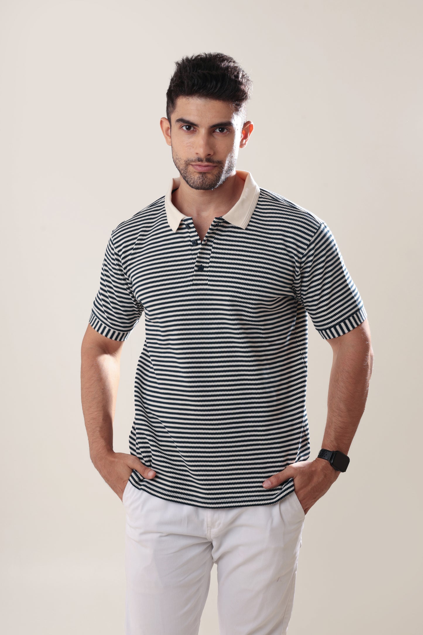 Stripe textured polo