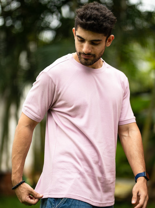 Pointelle muscle fit t-shirt with cuffs in peach