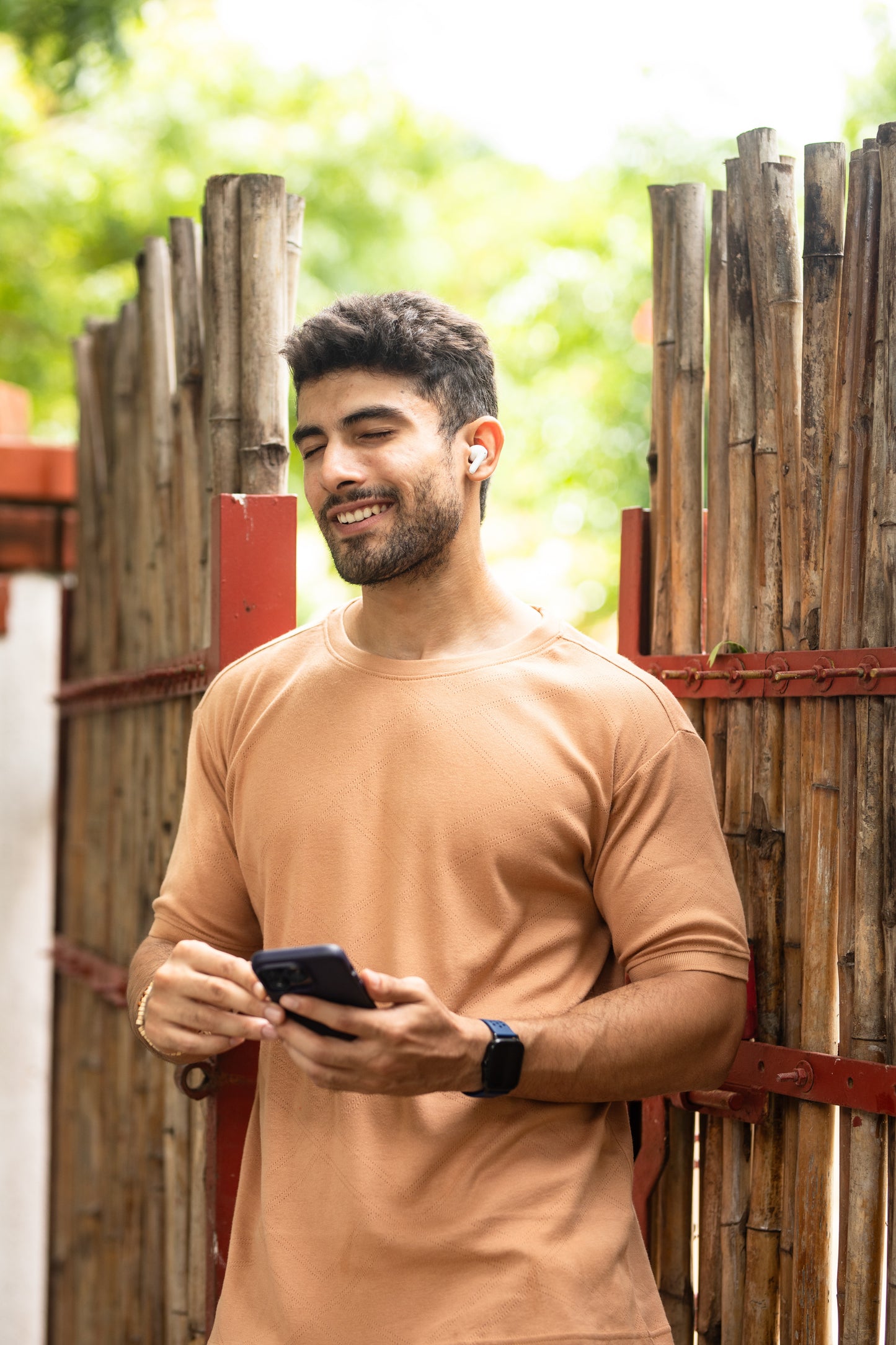 Pointelle muscle fit t-shirt with cuffs in Tan