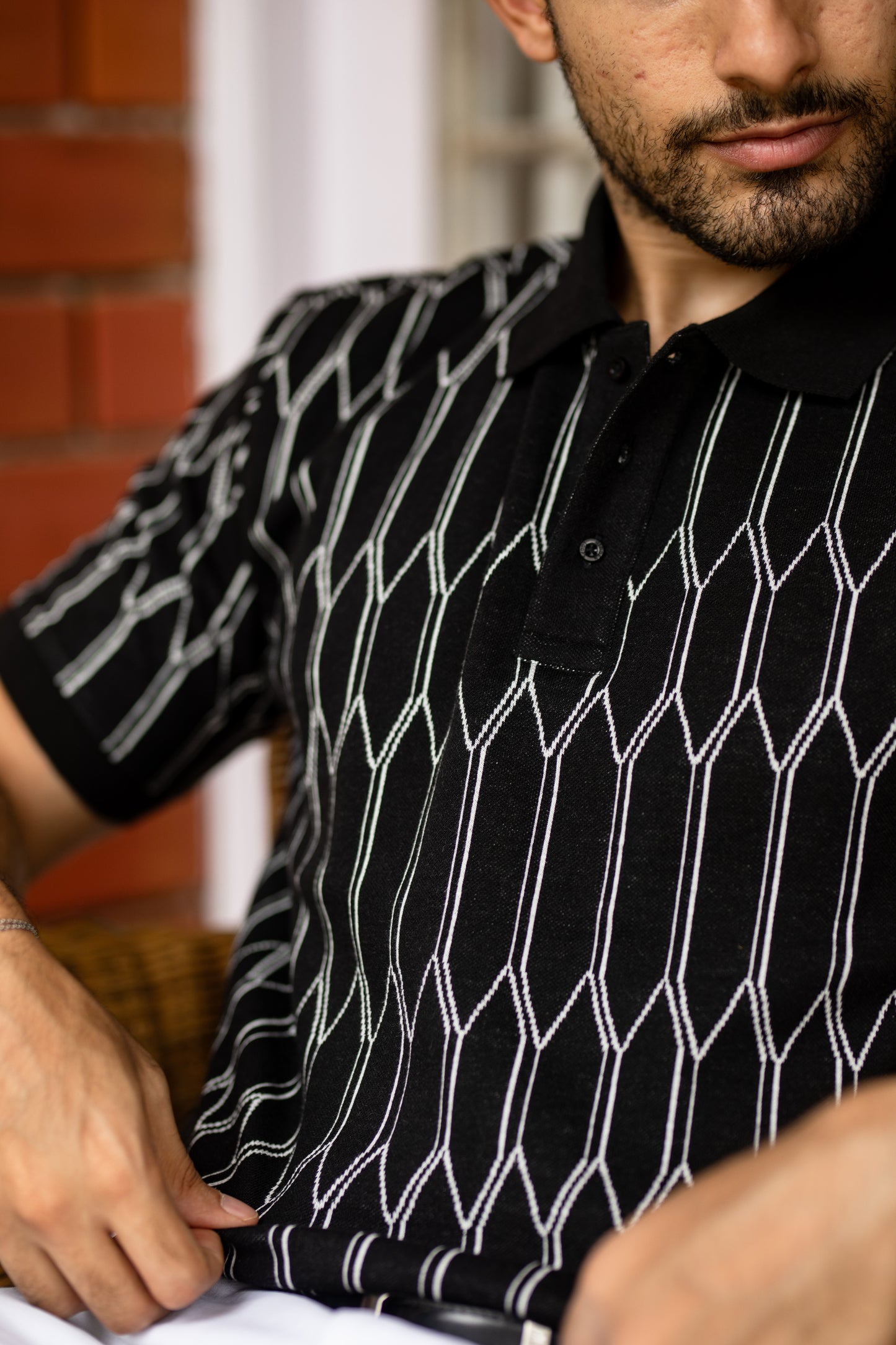 Hexa grid pattern Polo t-shirt