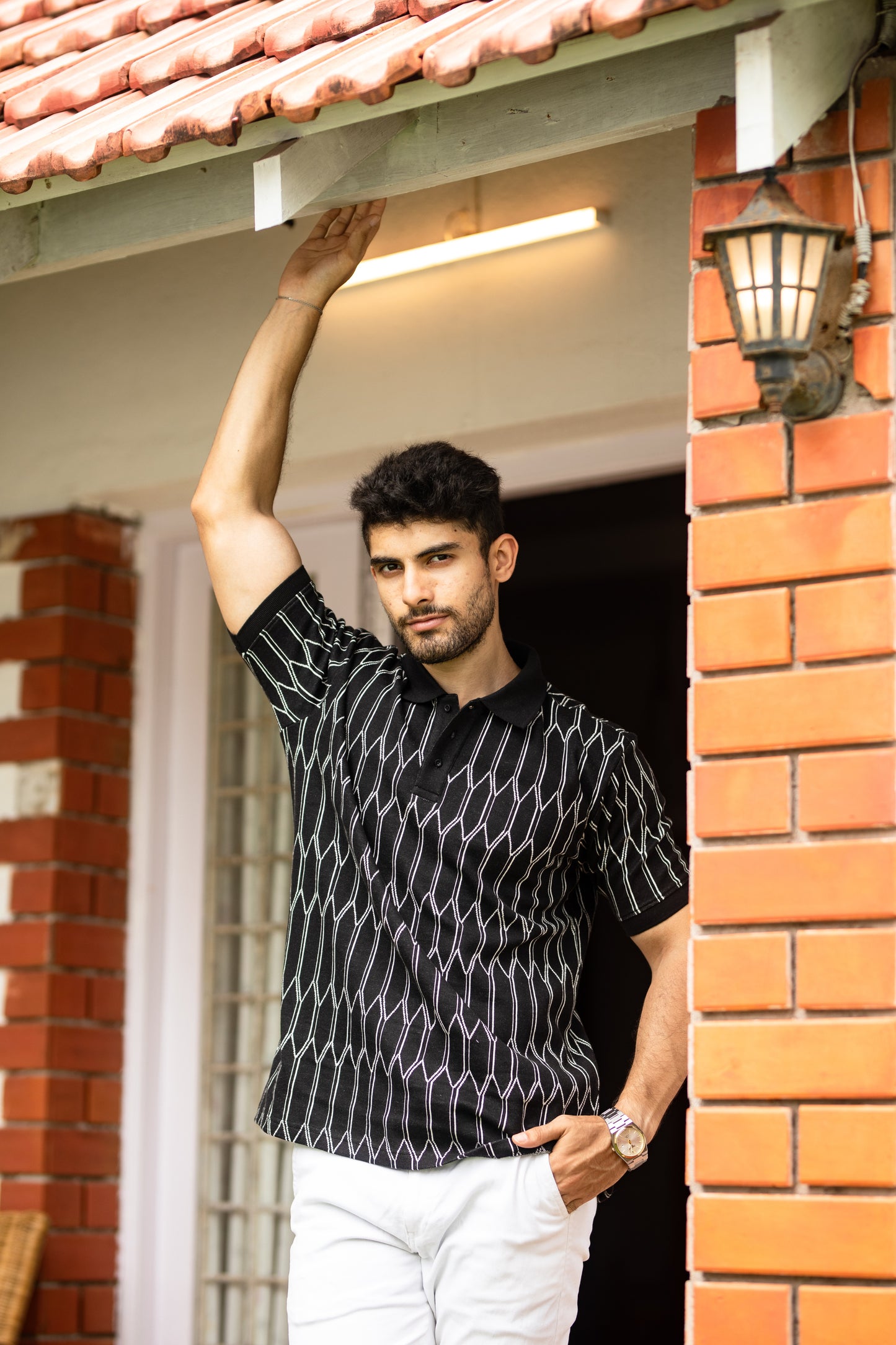 Hexa grid pattern Polo t-shirt