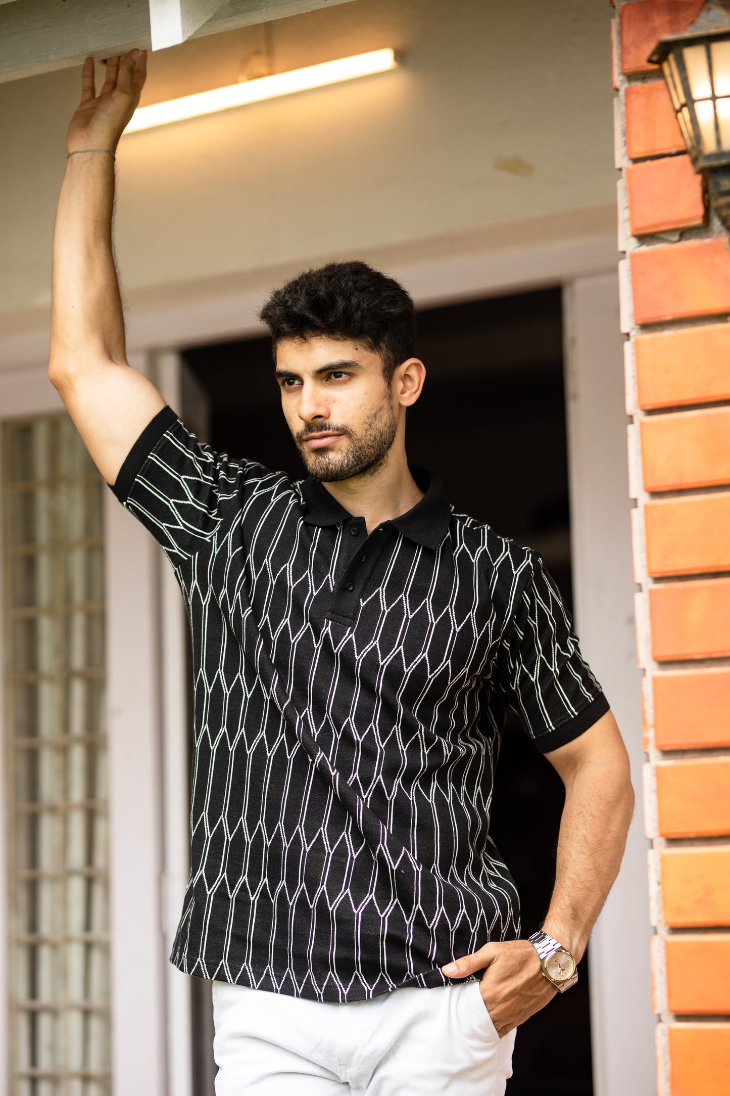 Hexa grid pattern Polo t-shirt