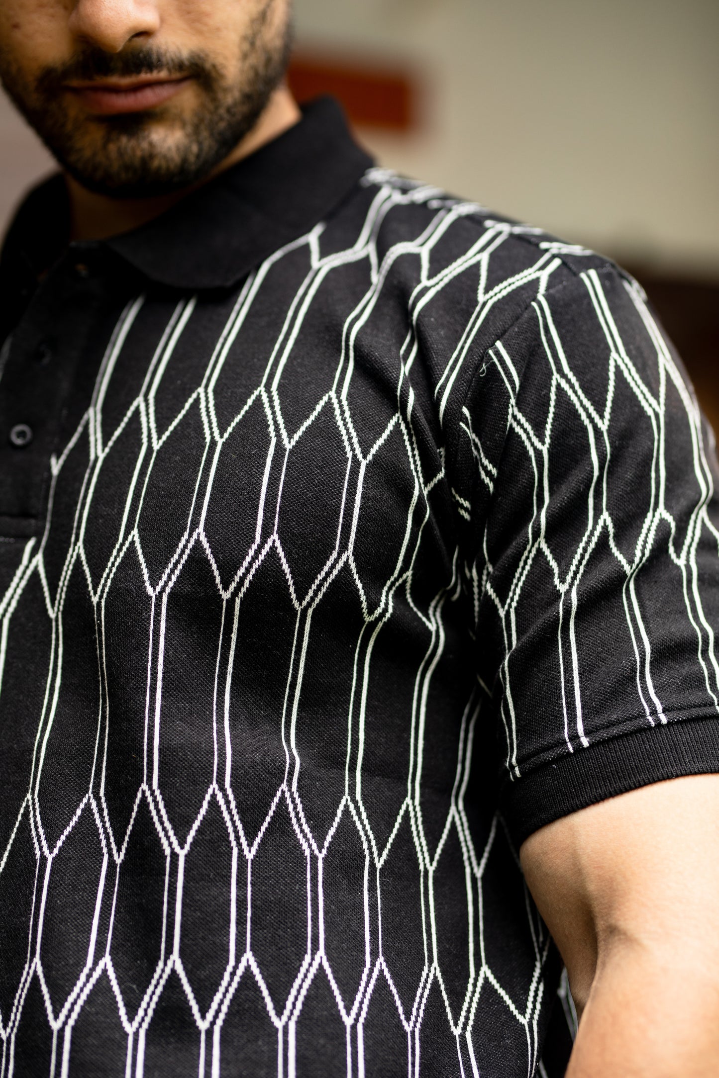 Hexa grid pattern Polo t-shirt