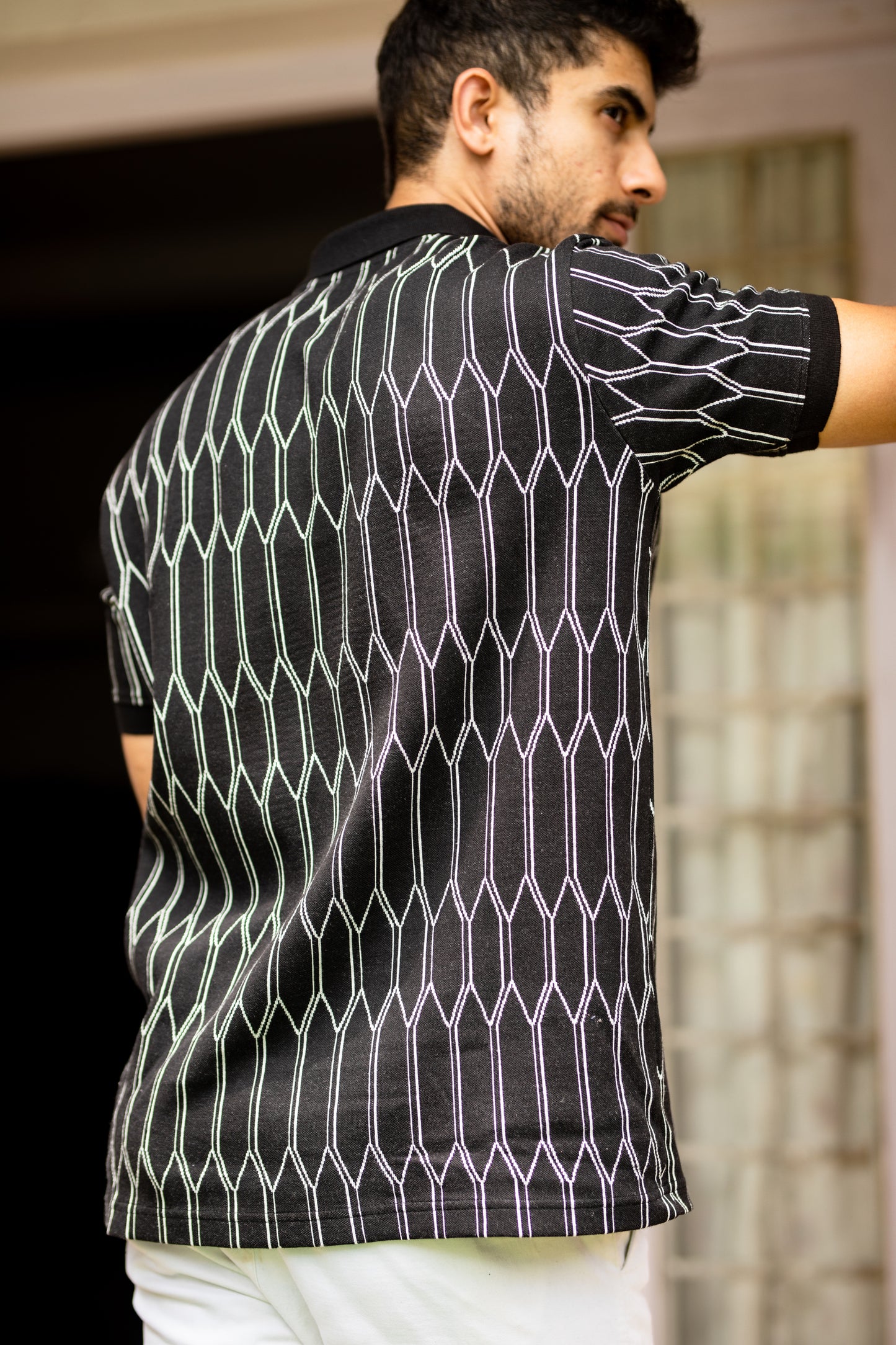 Hexa grid pattern Polo t-shirt