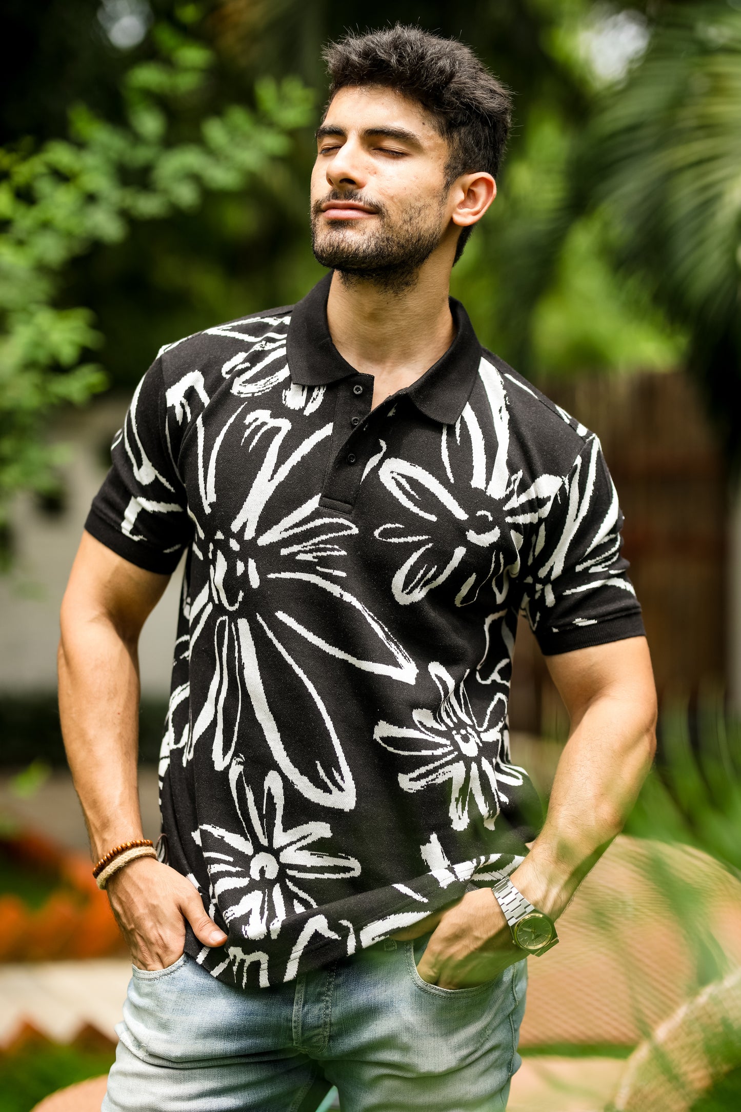 Abloom pattern polo shirt