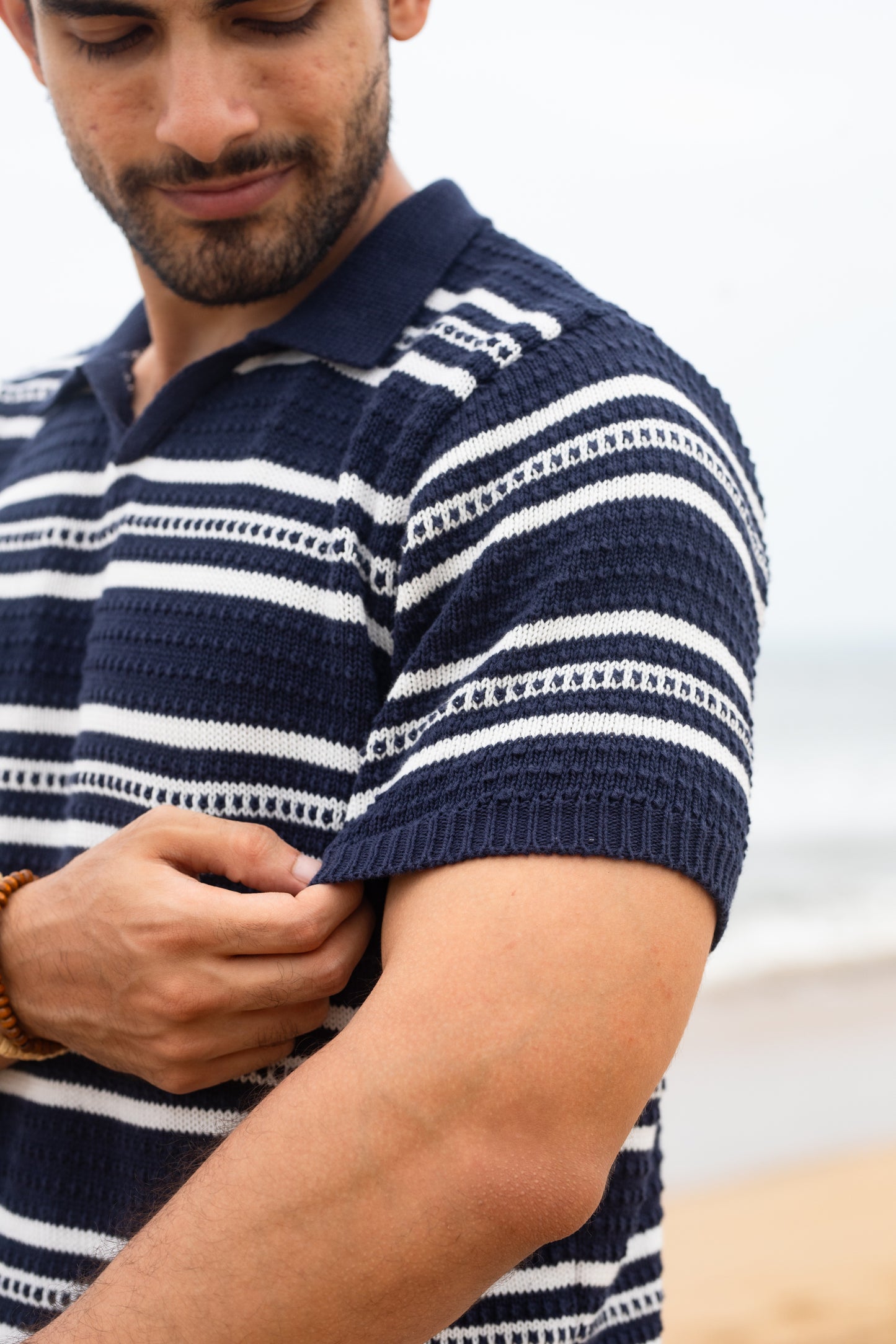 Navy stripe textured polo