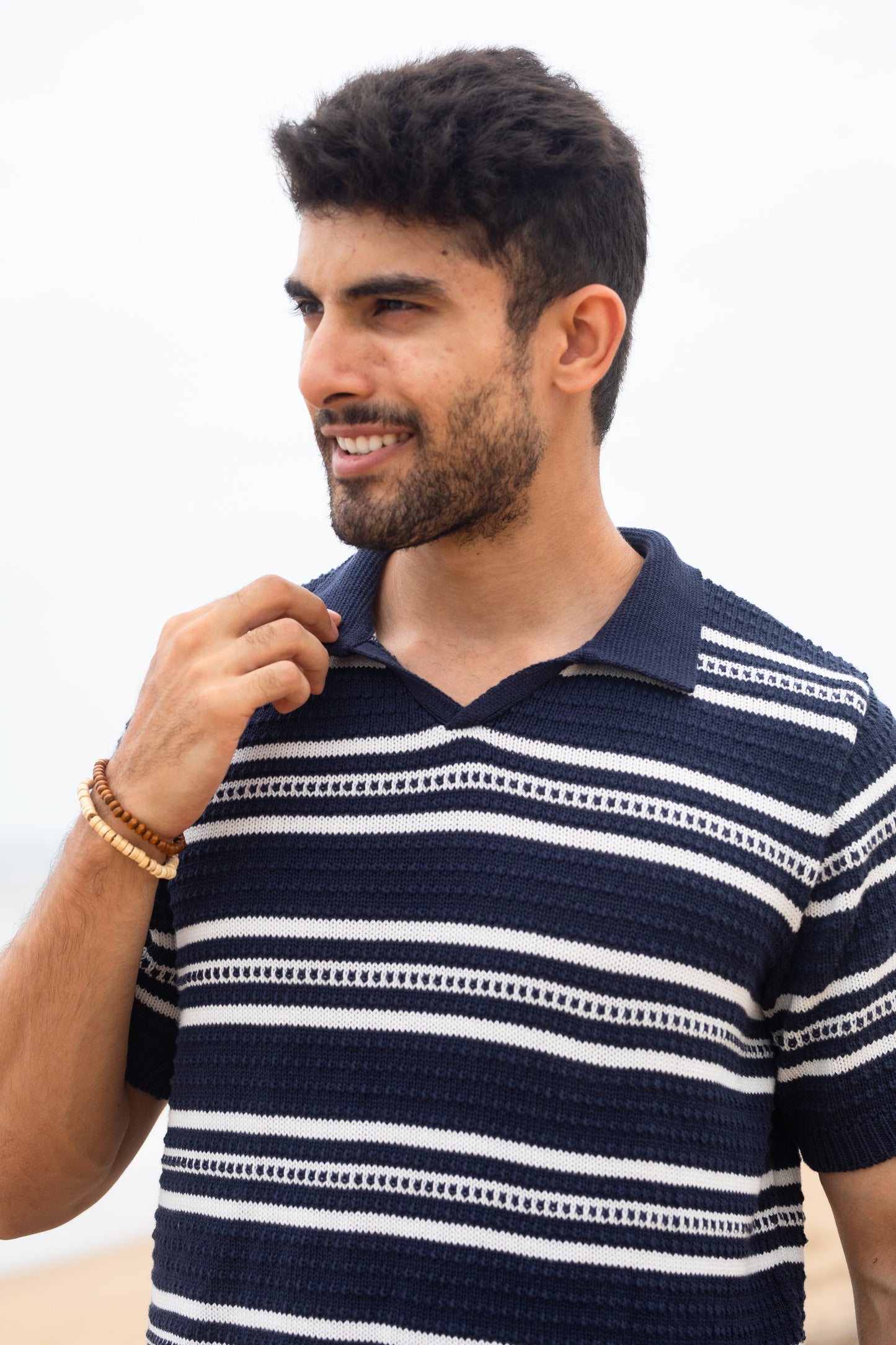 Navy stripe textured polo