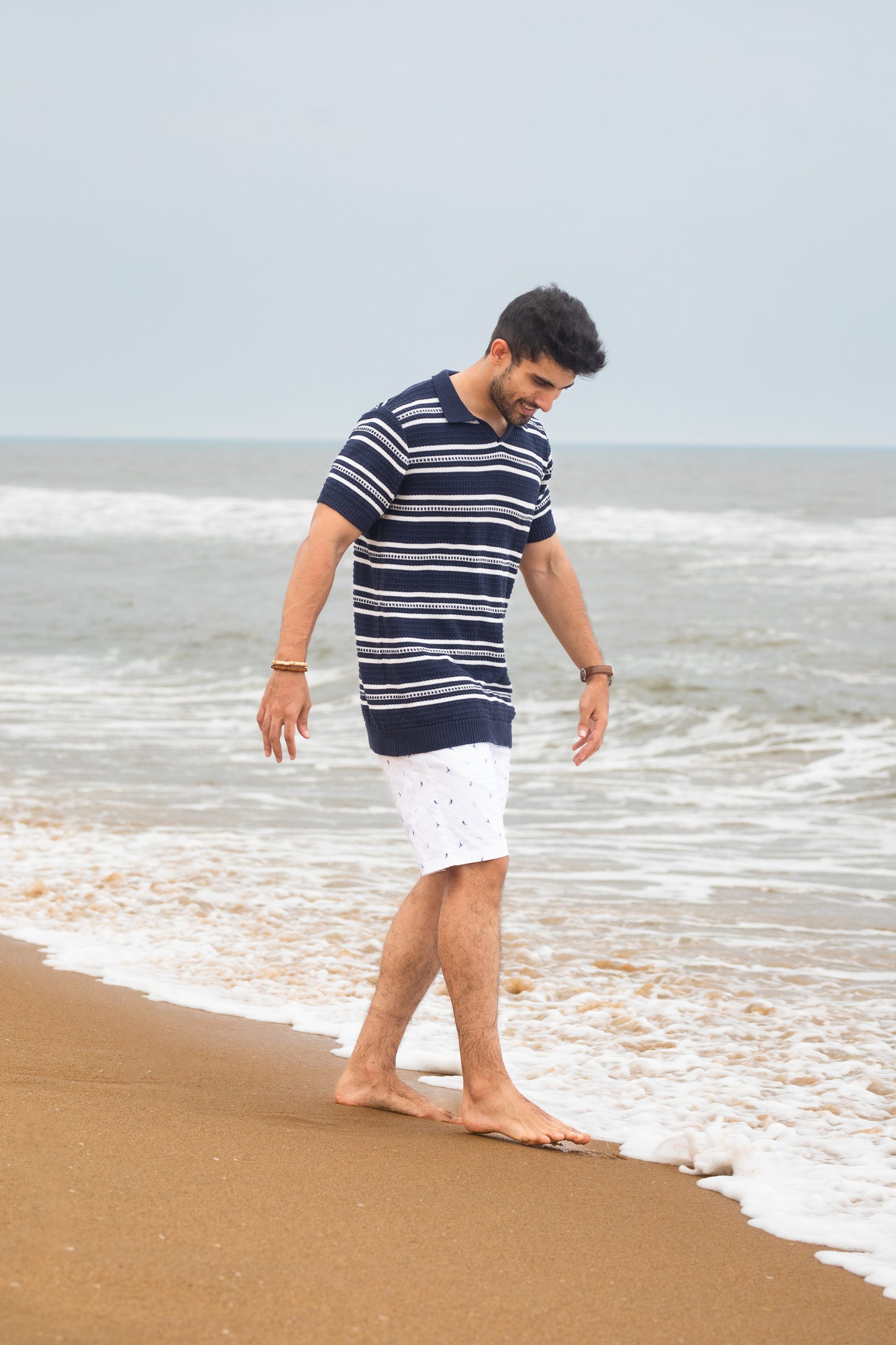 Navy stripe textured polo