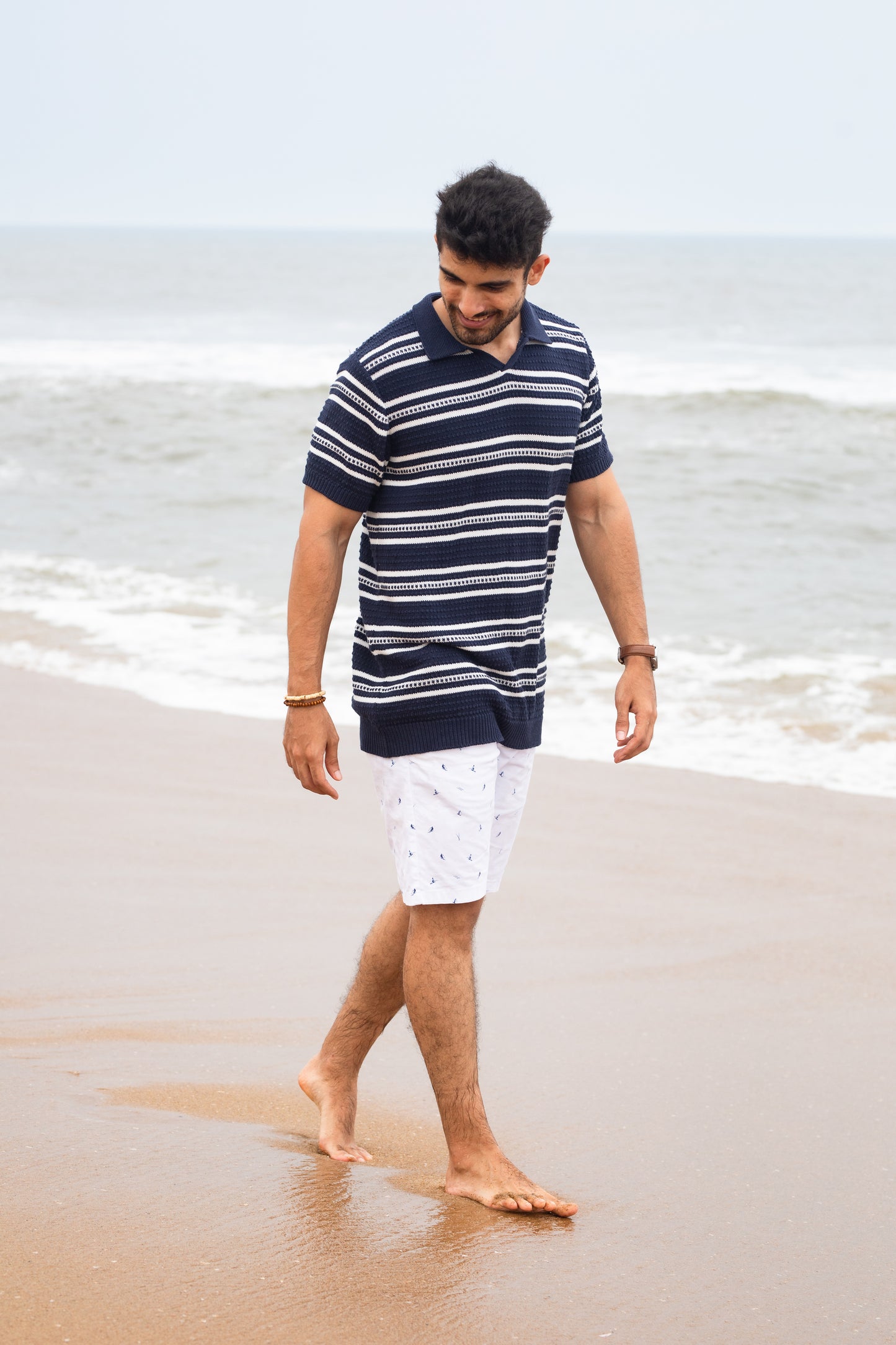 Navy stripe textured polo