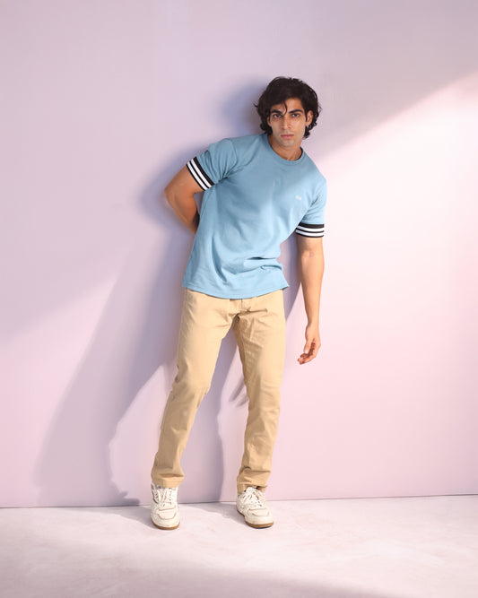 Wide cuff sleeve t-shirt in blue