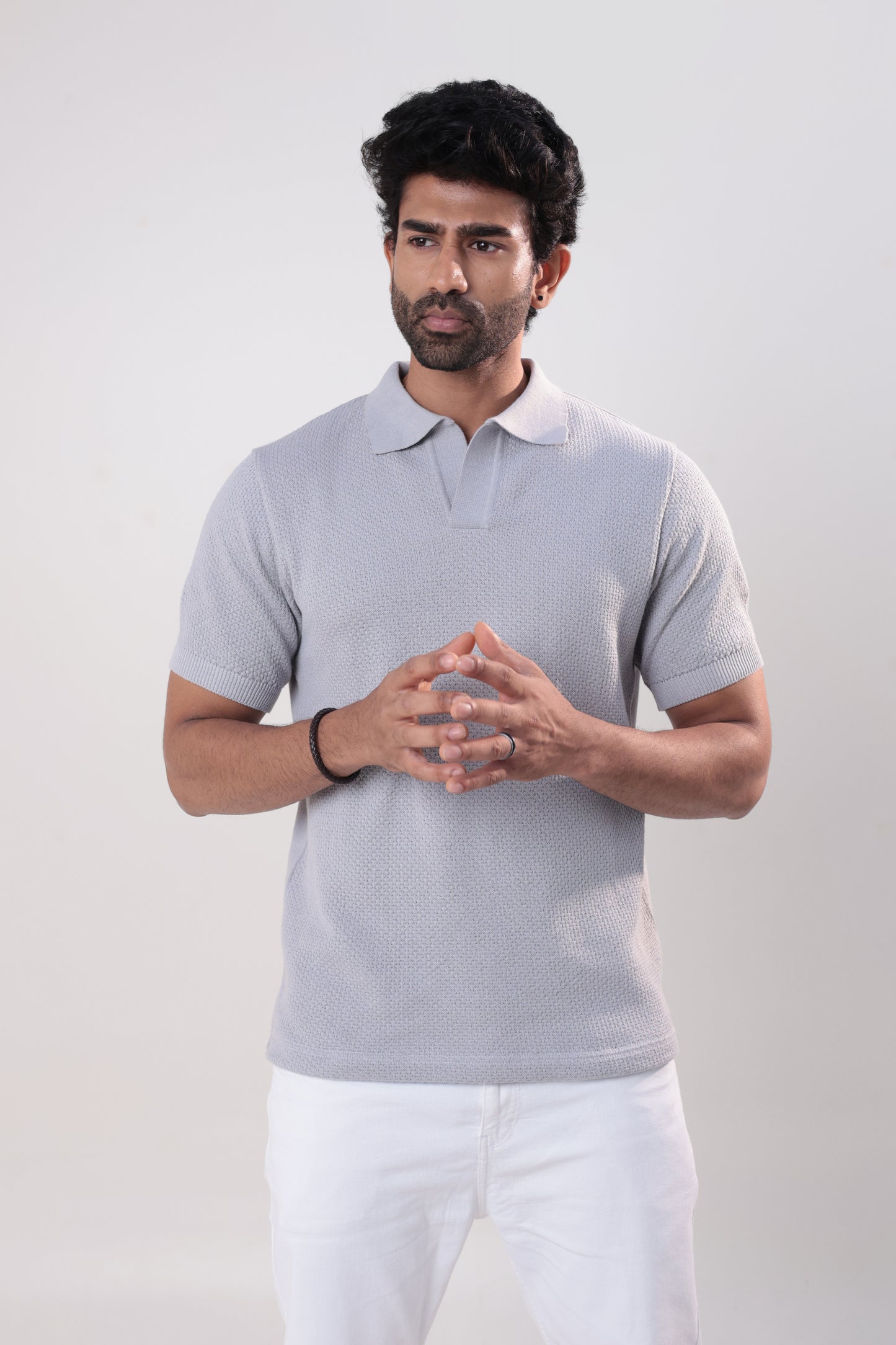 Grey textured polo