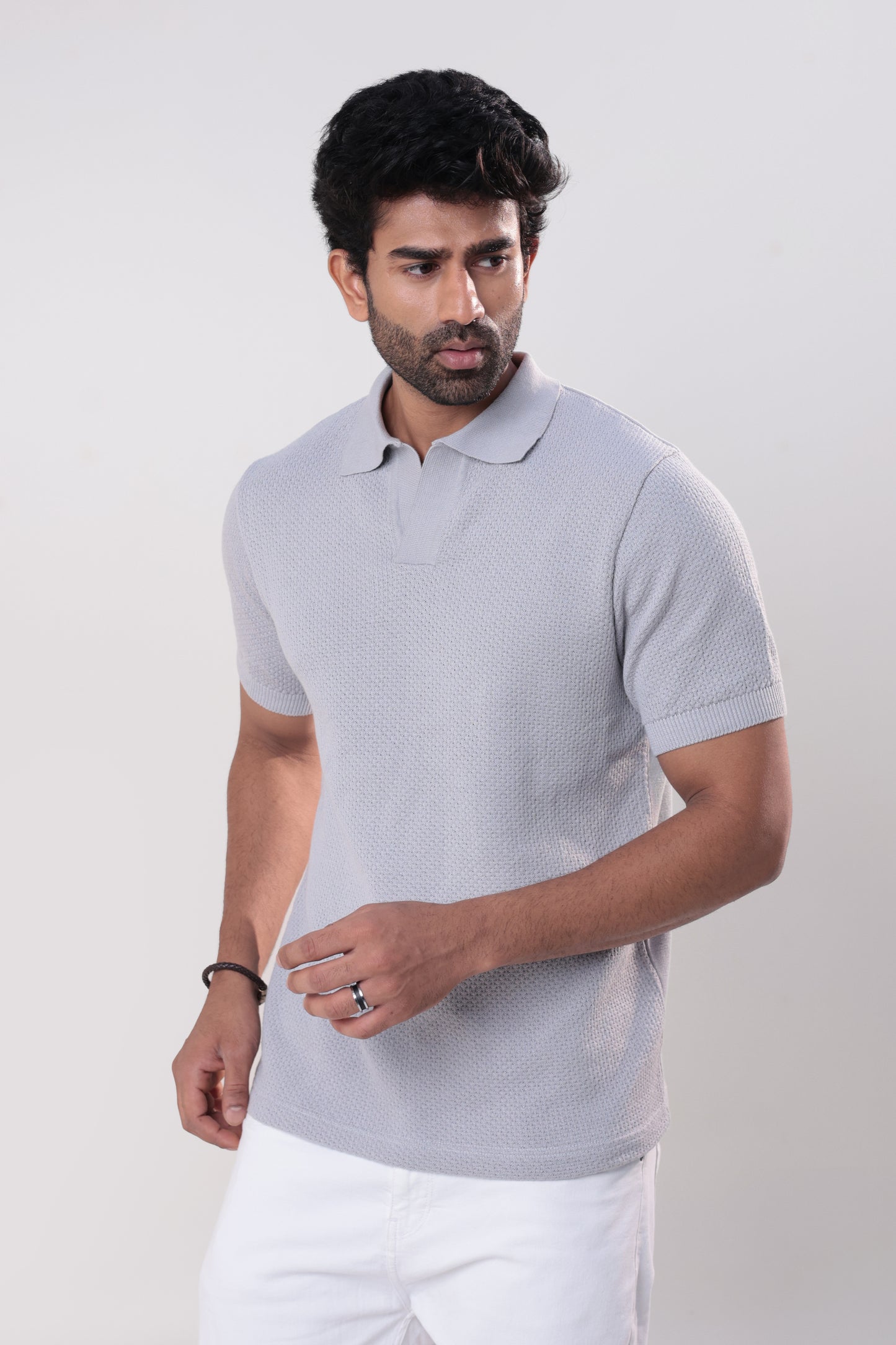 Grey textured polo