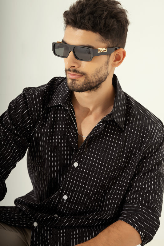 Textured dobby shirt in black