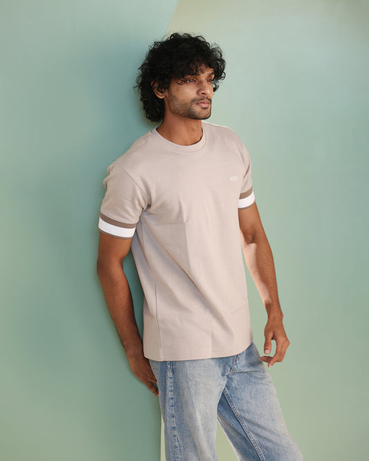 Wide cuff sleeve t-shirt in Tan