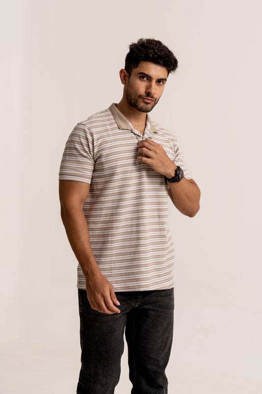 Breton stripe polo neck tshirt in half sleeve