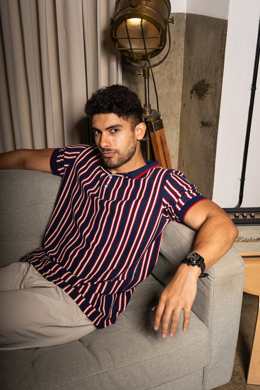 Hickory stripe polo neck tshirt