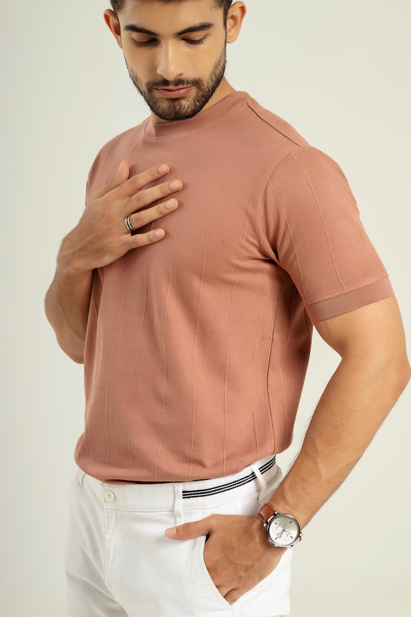 Vertical Jacuqard Tshirt - powder pink