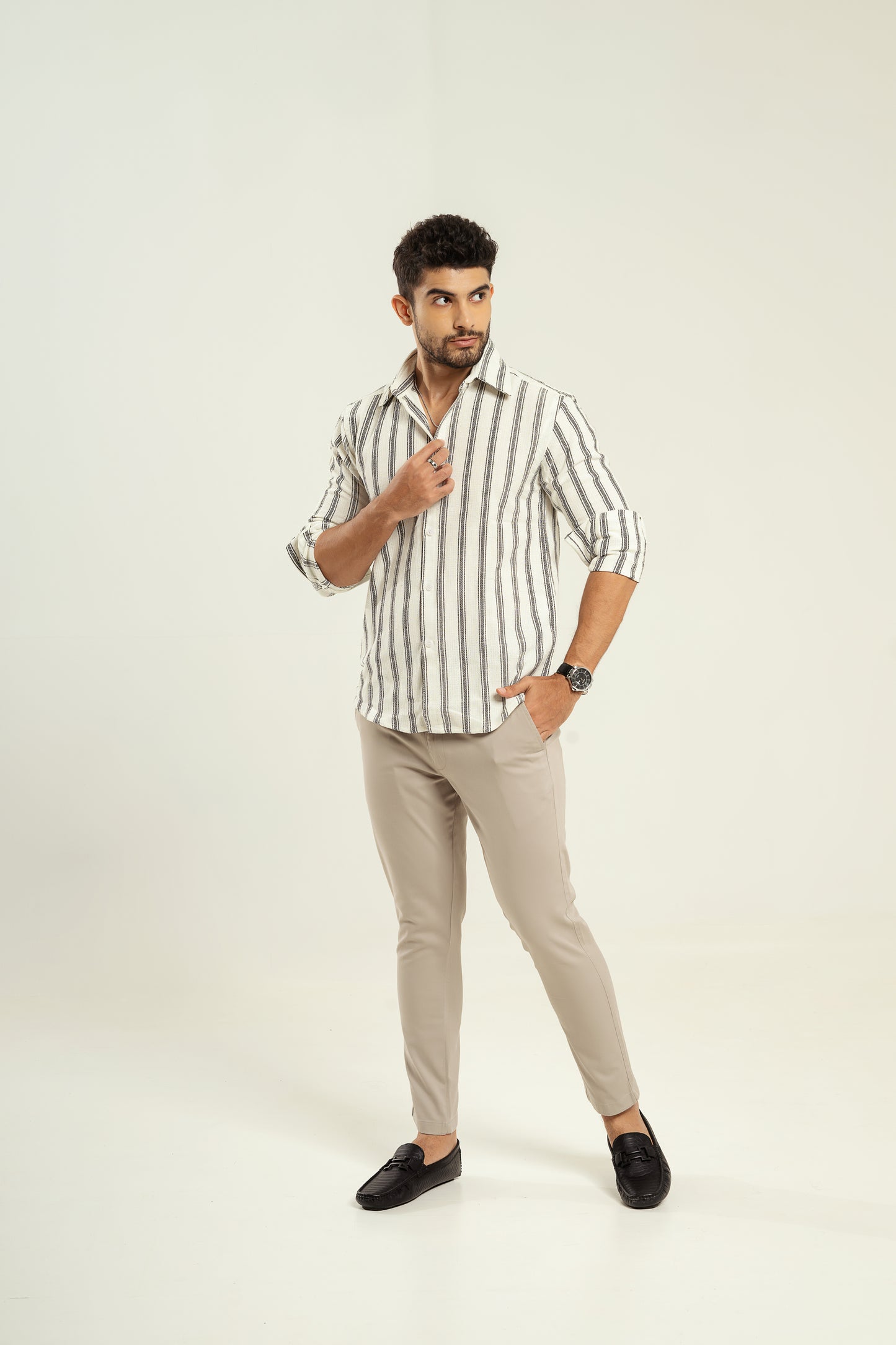 Stripe textured shirt in black