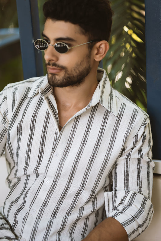 Stripe textured shirt in black