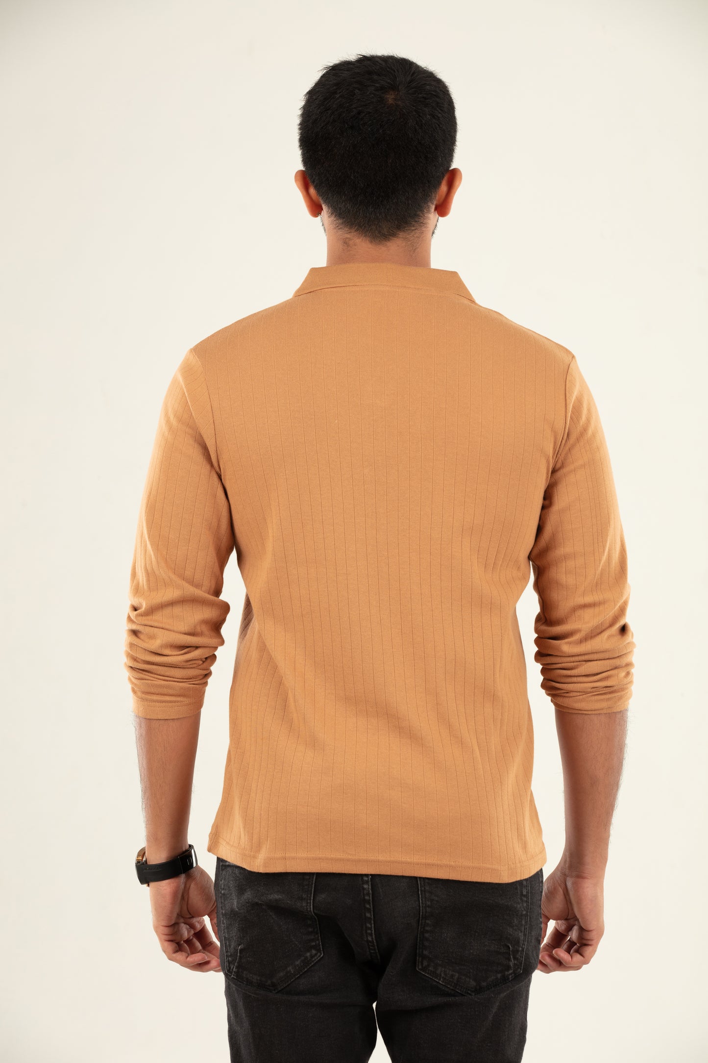 Ribbed textured Polo Tshirt - Tan brown