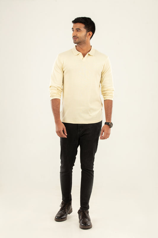 Ribbed textured Polo Tshirt - light beige