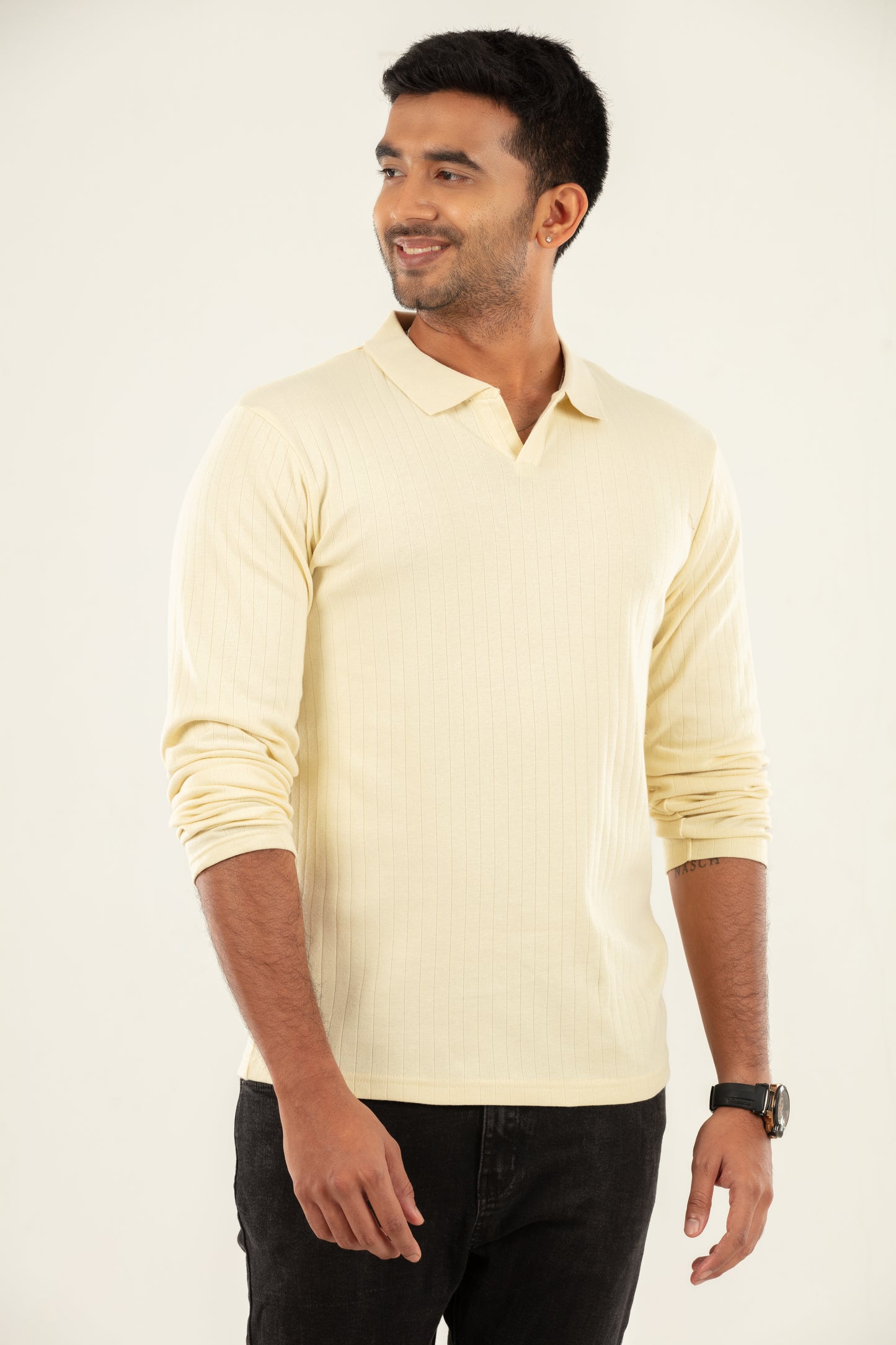Ribbed textured Polo Tshirt - light beige