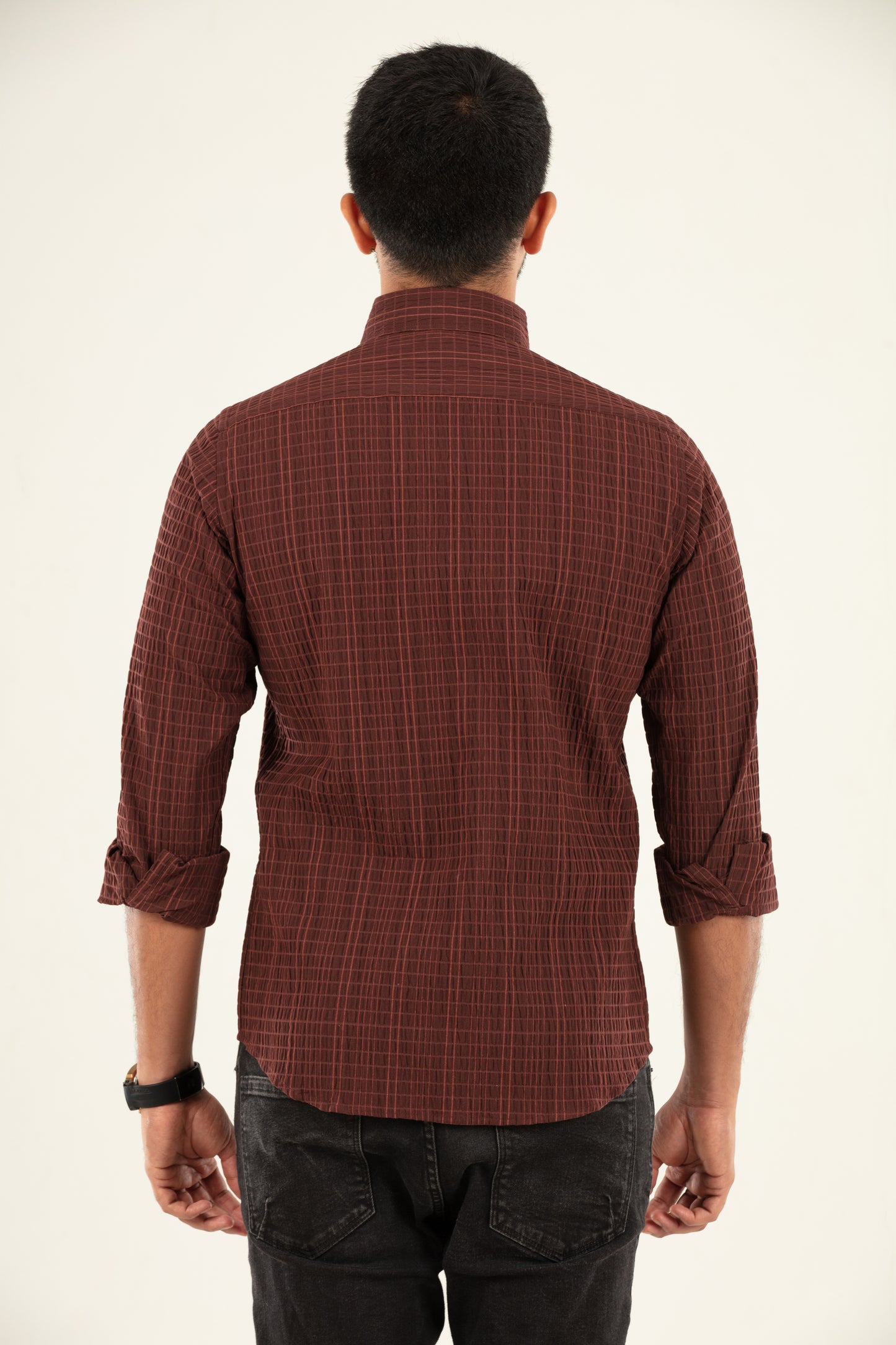 Seersucker textured shirt - Brown