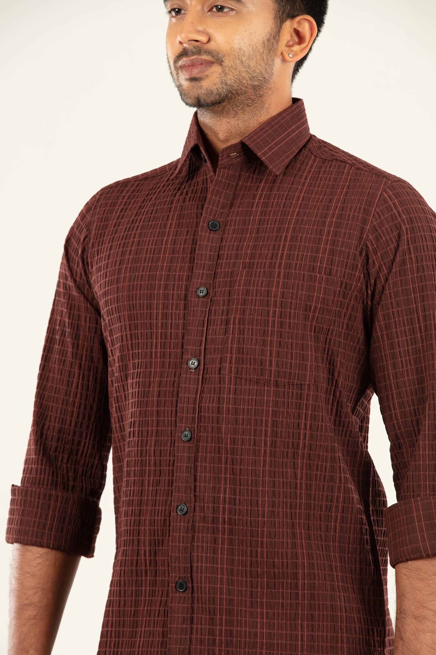 Seersucker textured shirt - Brown
